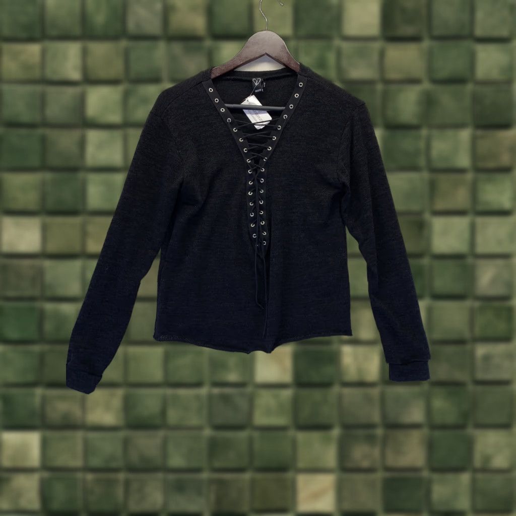 Vintage Windsor Womens Black Lace Up Front Raw Hem Knit Sweater Top NWT Size Small-5534 Size S / US 4 / IT 40 - 1 Thumbnail