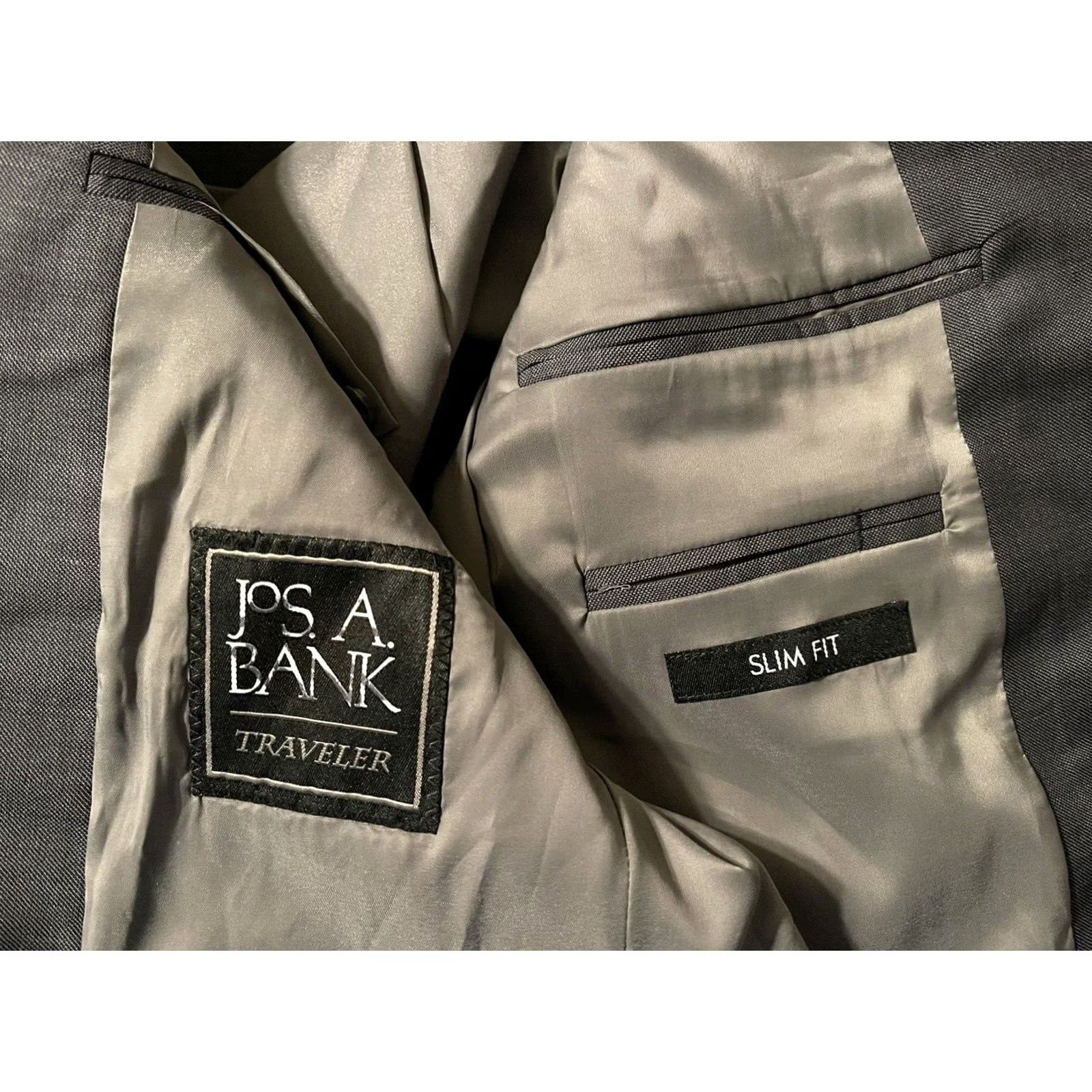 Jos. A. Bank Jos. A. Bank Traveler Slim Fit Gray Jacket Blazer - Men's 40S - Solid Wool Knit Size 40R - 5 Thumbnail