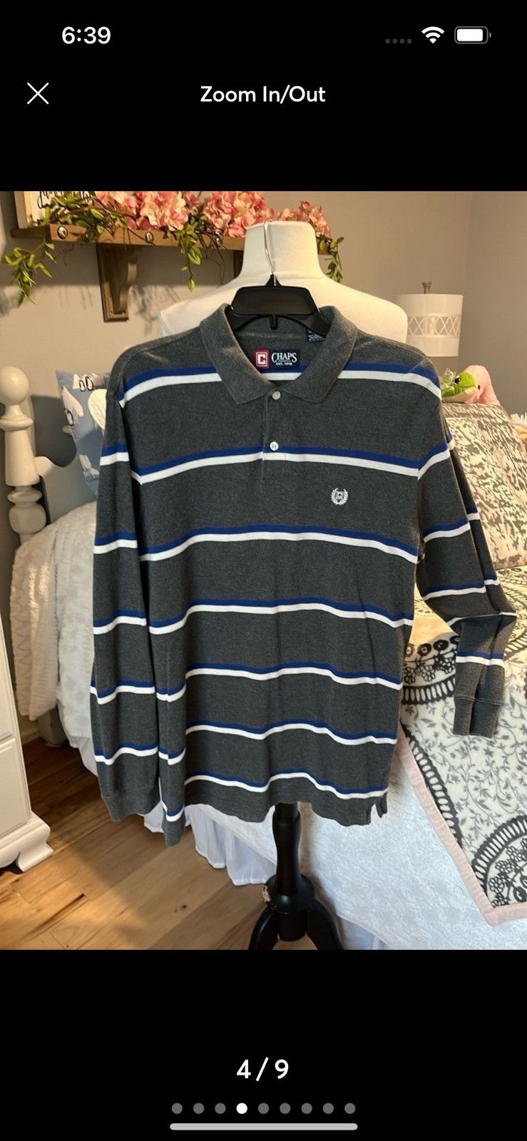 Chaps Chaps Gray Striped Polo Long Sleeve Size US M / EU 48-50 / 2 - 3 Thumbnail