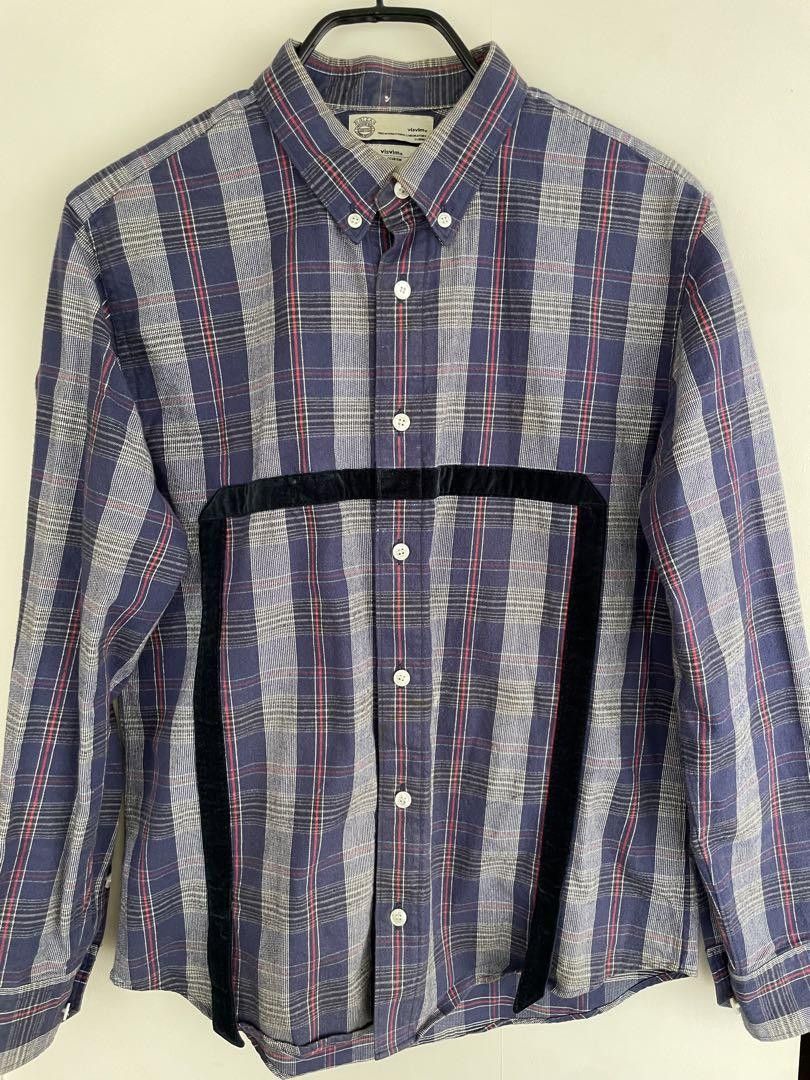 image of Visvim Giza Egyptian Cotton 5 Nation Plaid Shirt in Blue, Men's (Size Small)