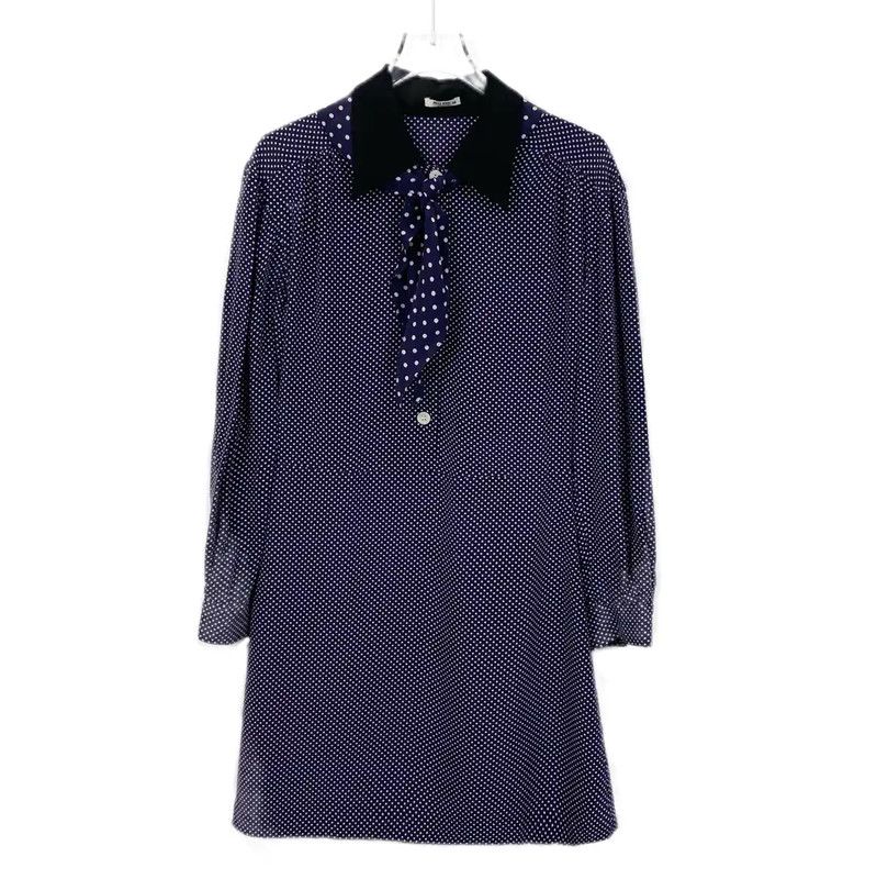 Miu Miu Miu Miu Dark Blue Silk Long Sleeve Dress 0089 Size M / US 6-8 / IT 42-44 - 1 Thumbnail