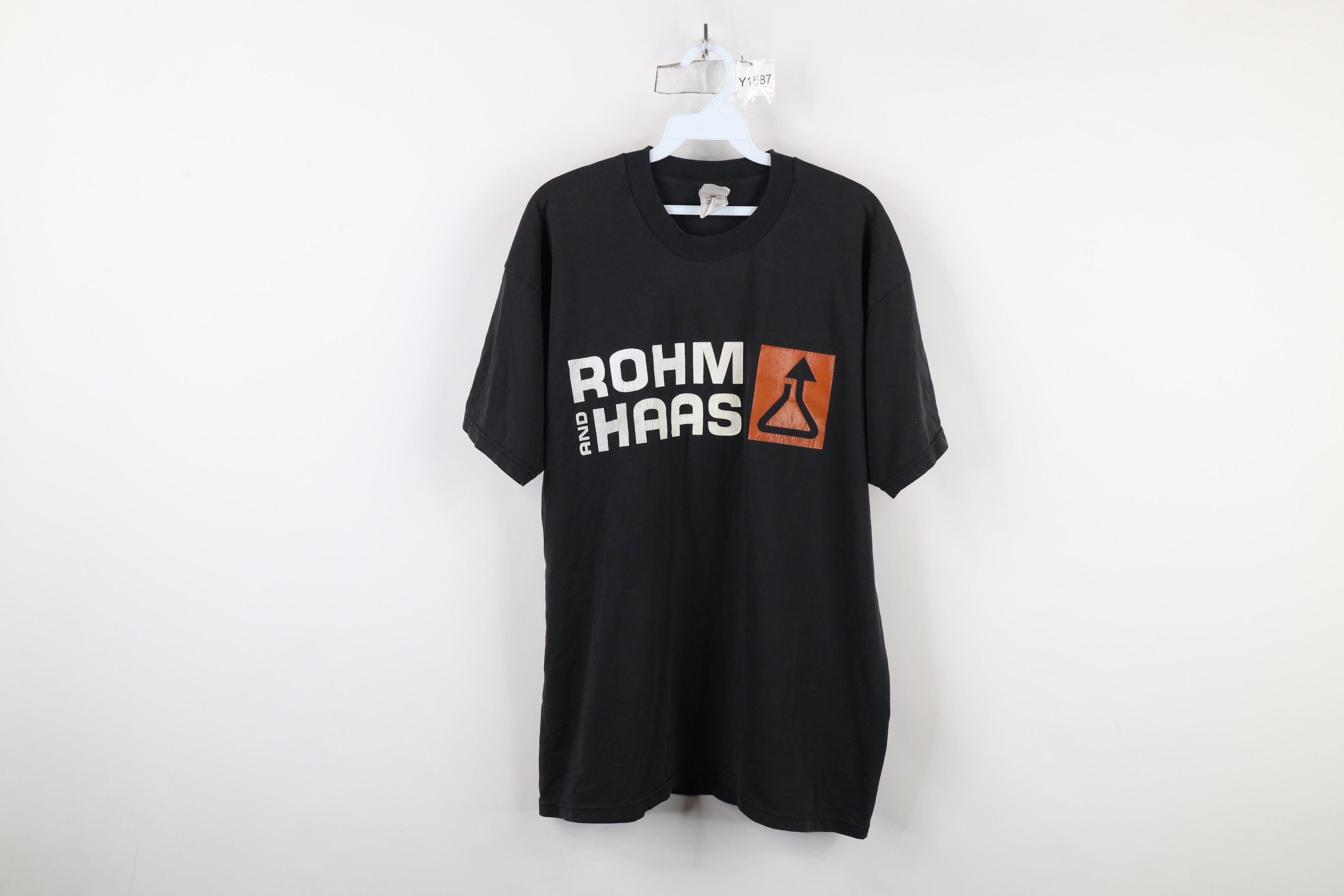 Vintage Vintage 90s Spell Out Rohm and Haas Chemicals T-Shirt Black Size US XL / EU 56 / 4 - 1 Thumbnail