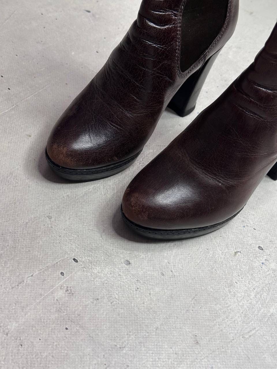 Prada Prada Brown Leather Ankle Boots High Heel Chelsea Style 37 Size US 6.5 / IT 36.5 - 5 Thumbnail