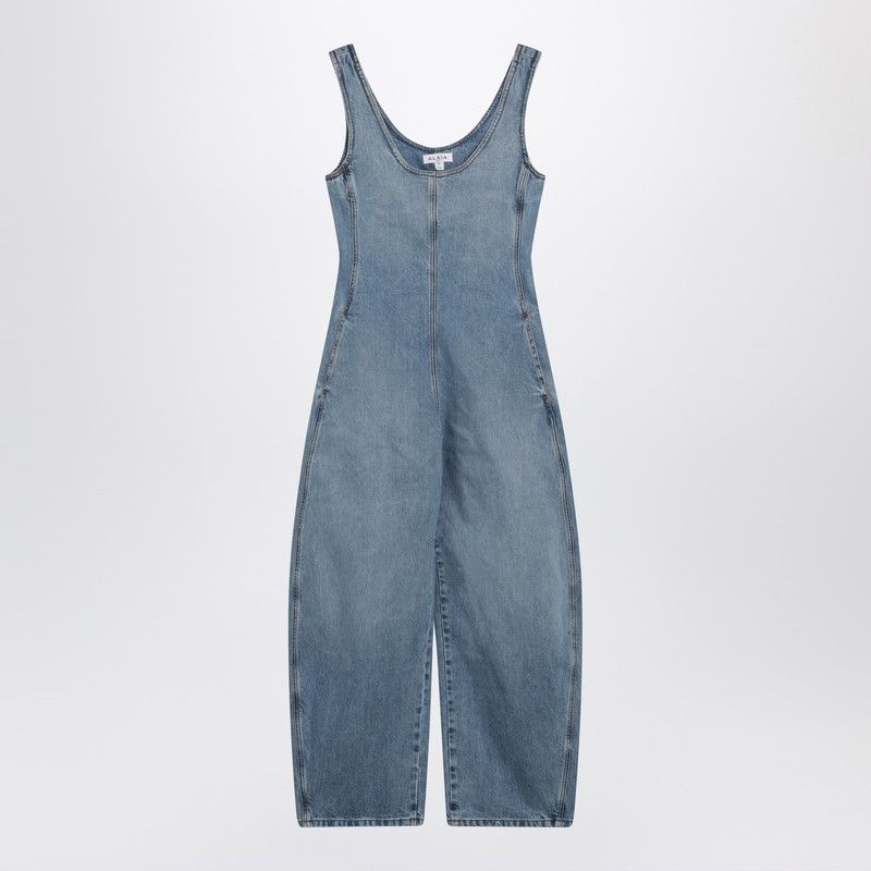 Alaia Rounded Denim Jumpsuit In Washed Blue