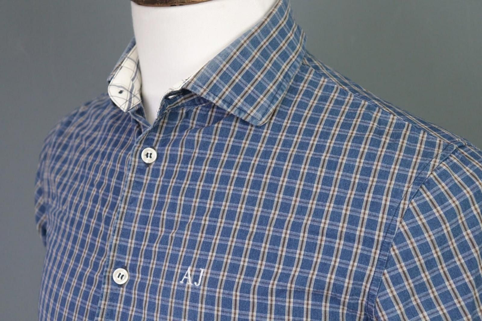 Armani Collezioni Armani Jeans Slim Fit Blue Check Button Down Shirt Size M Size US M / EU 48-50 / 2 - 8 Thumbnail