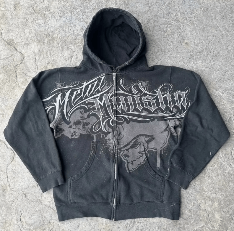Oversized Pattern Printed Zipper Hooded