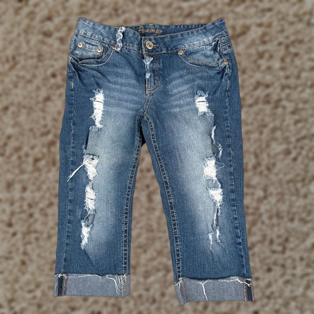 Denime Amethyst Jeans Juniors 11 Blue Denim Capri Crop Distressed Rolled Hem 30x18 Jeans Women's Shirts? Size 32" / US 10 / IT 46 - 1 Thumbnail