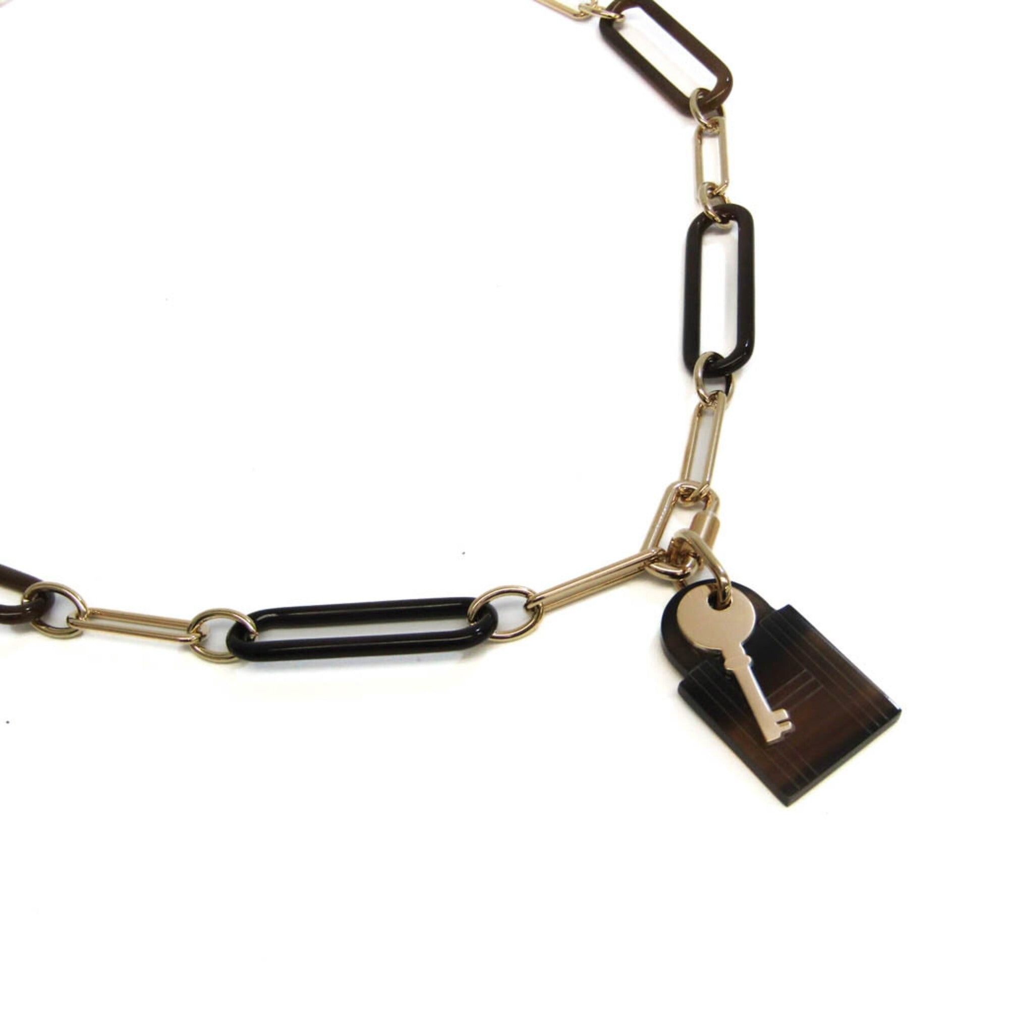 image of Hermes Amulet Padlock Gm Buffalo Horn,metal Women's Pendant Necklace [Beige,dark Brown,gold] in Bla