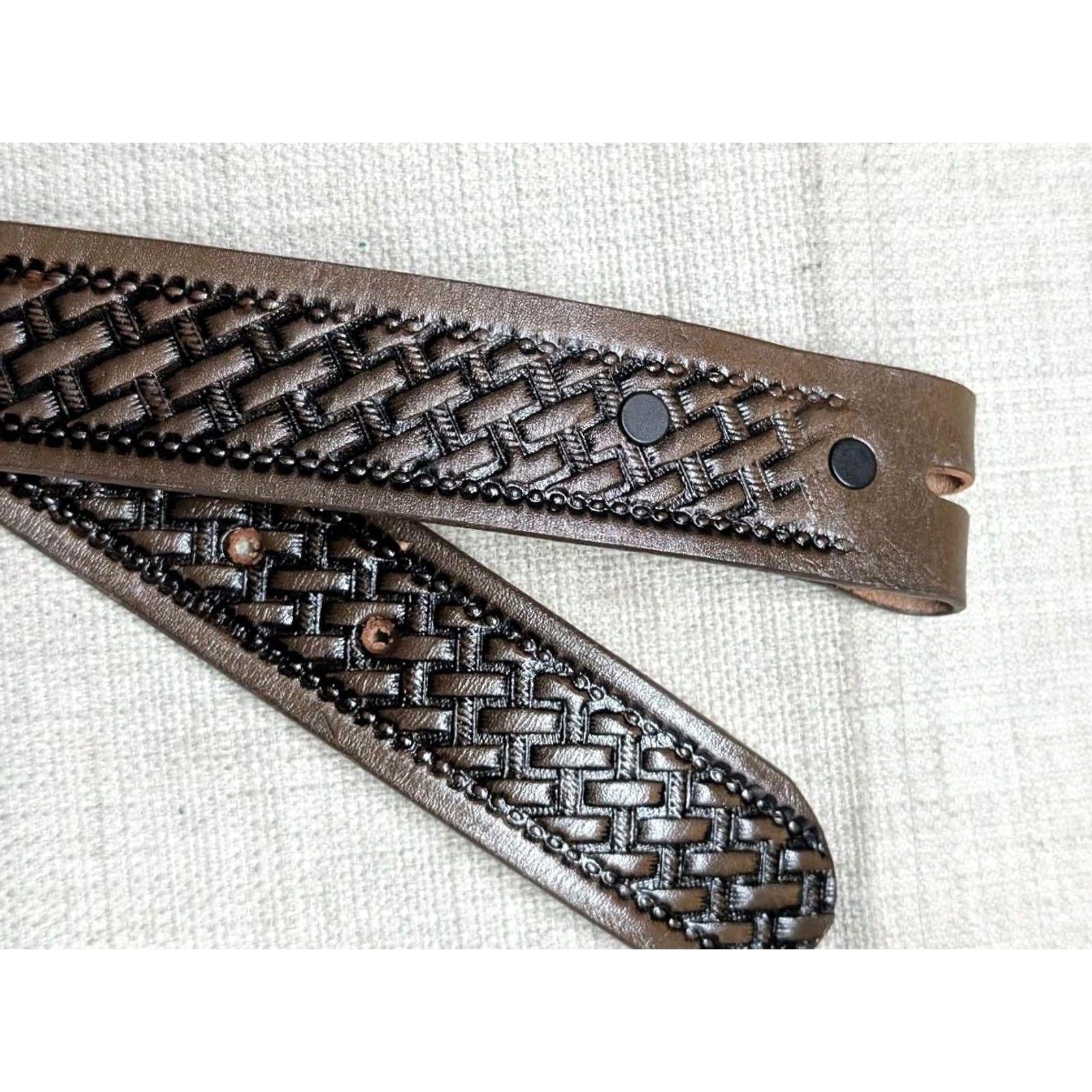 Vintage vintage TOOLED buckle belt WESTERN handcrafted 34 brown COWHIDE leather COWBOY Size 34 - 3 Thumbnail