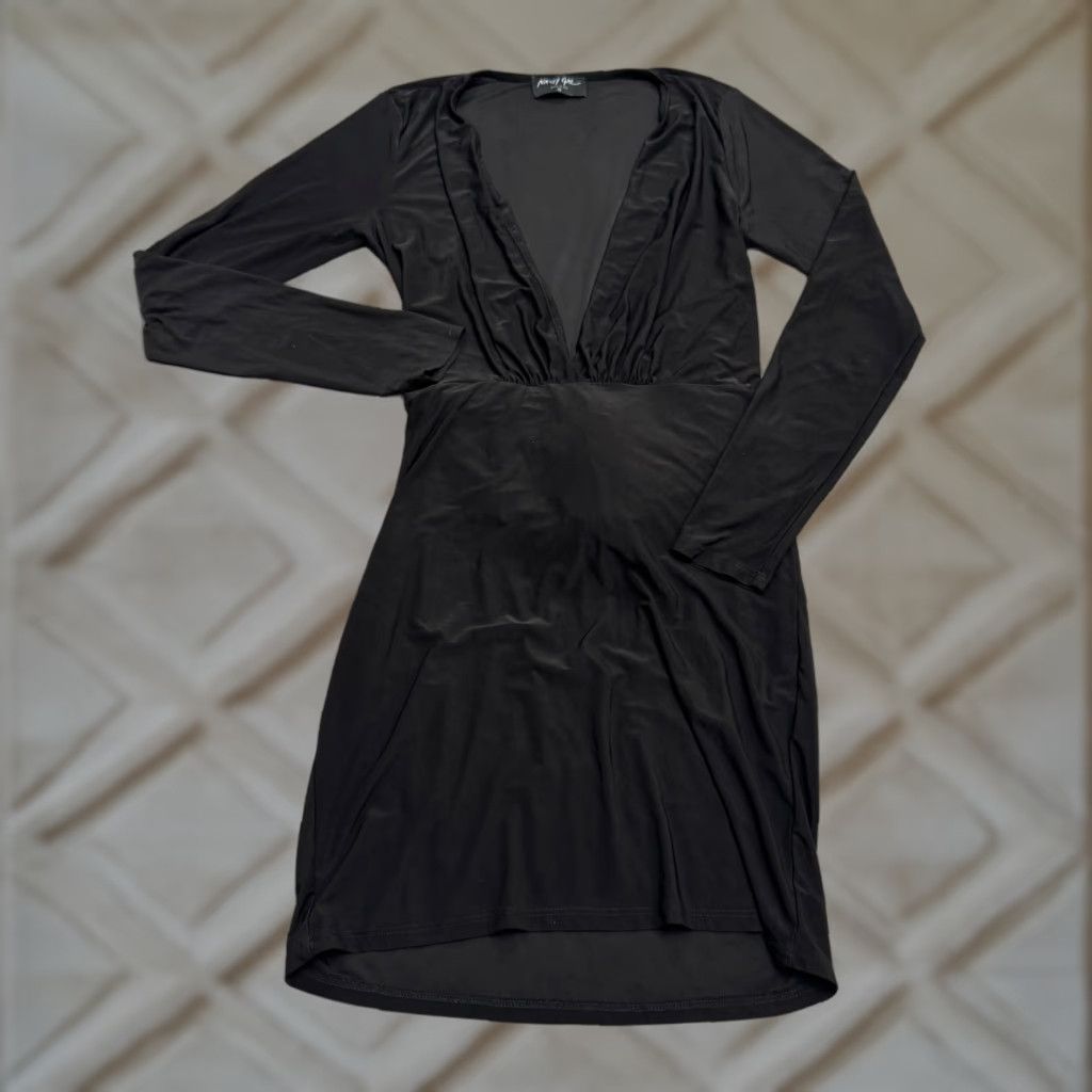 Nasty Gal Nasty Gal Dress Womens Medium Black Bodycon Mini Long Sleeve Ruched Plunging Womens Size M / US 6-8 / IT 42-44 - 1 Thumbnail