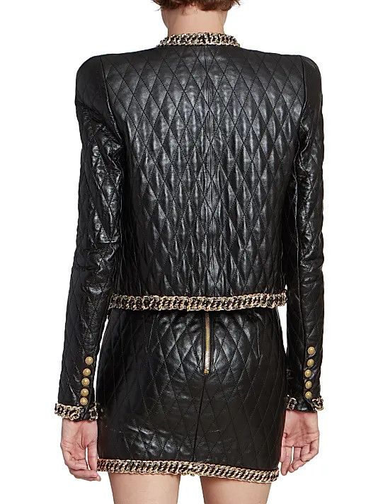 Balmain o1s1wg110825 Quilted Leather Chain Jacket in Black Size M / US 6-8 / IT 42-44 - 4 Thumbnail