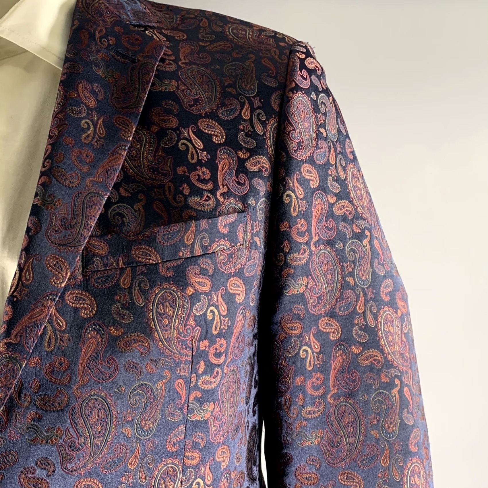 Tallia TALLIA Blazer Navy Burgundy & Green Paisley Polyester Chest Size 42 Men Size 42R - 2 Thumbnail