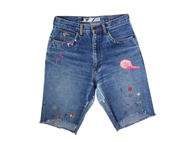 Vintage Vintage 80s Denim Shorts, Upcycled Art Design (Size 30/31) Size 31" - 1 Thumbnail