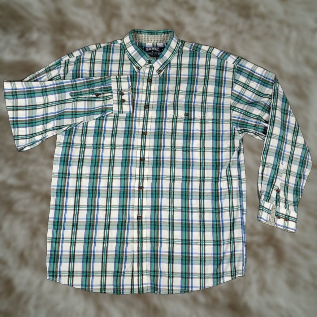 Vintage VINTAGE Panhandle Slim Shirt Mens XL Plaid Blue Green Button Up Long Sleeve Size US XL / EU 56 / 4 - 1 Thumbnail