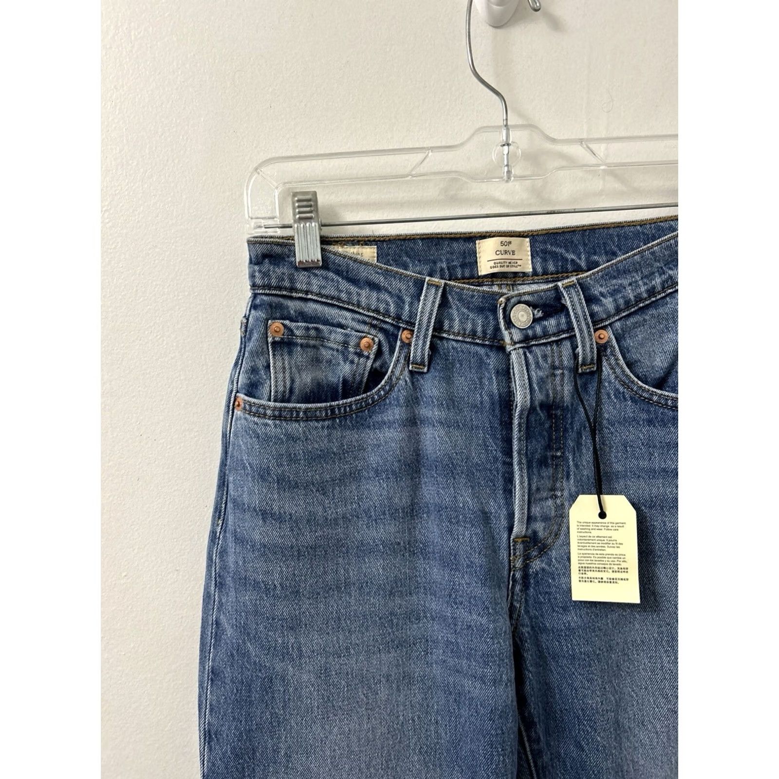 Vintage Levi Strauss 501 Curve Jeans Womens 27x32 Blue Wash High Rise Straight Leg Slim Regular Denim Button Fly NWT Size 27" / US 4 / IT 40 - 4 Thumbnail