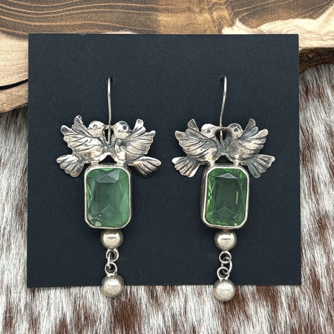 Other FEDERICO JIMENEZ Sterling Lt Green Glass Love Birds Earrings Size ONE SIZE - 1 Thumbnail