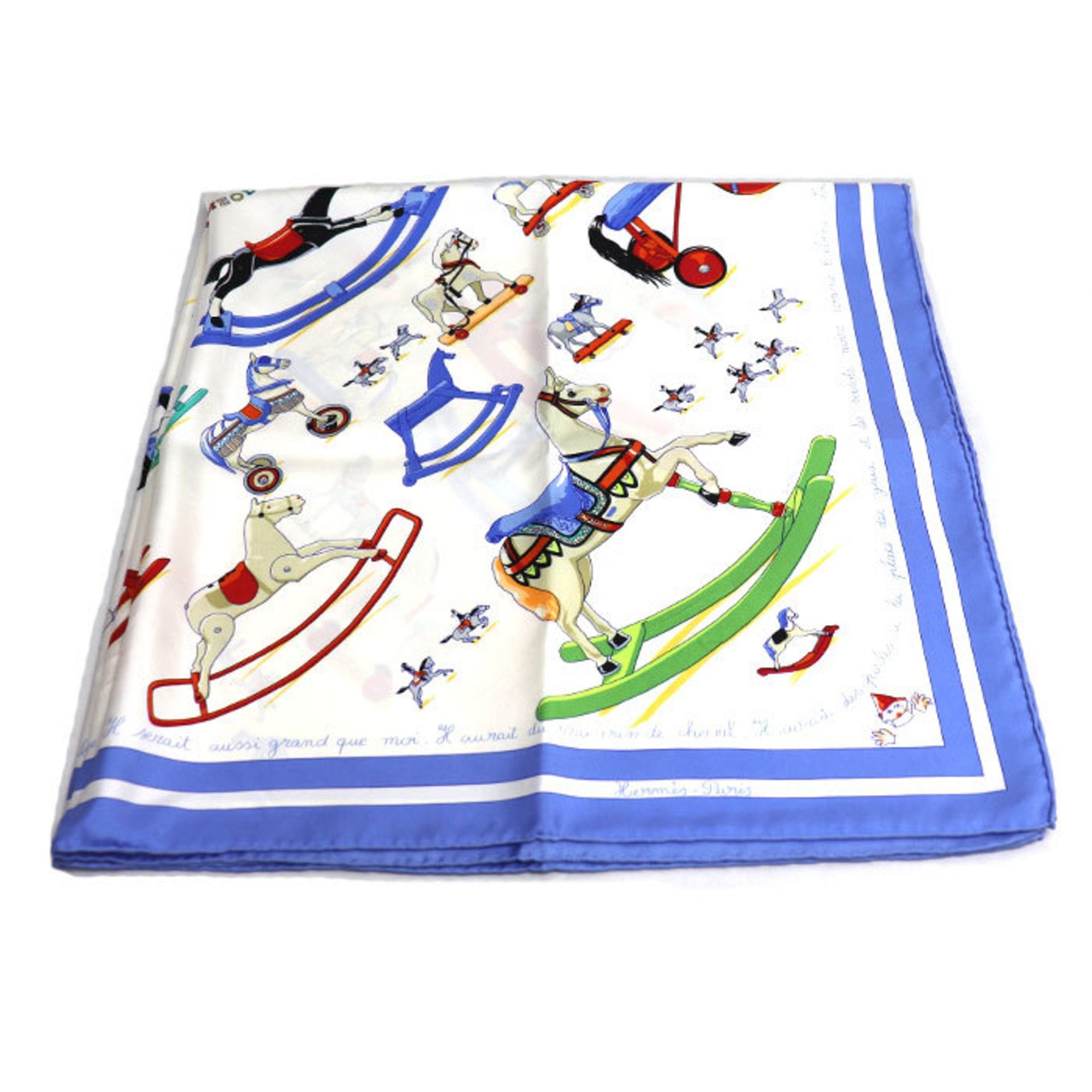 HERMES Carré 90 THEODORA Teodora Raconte moi le Cheval scarf/muffler in white/blue for women