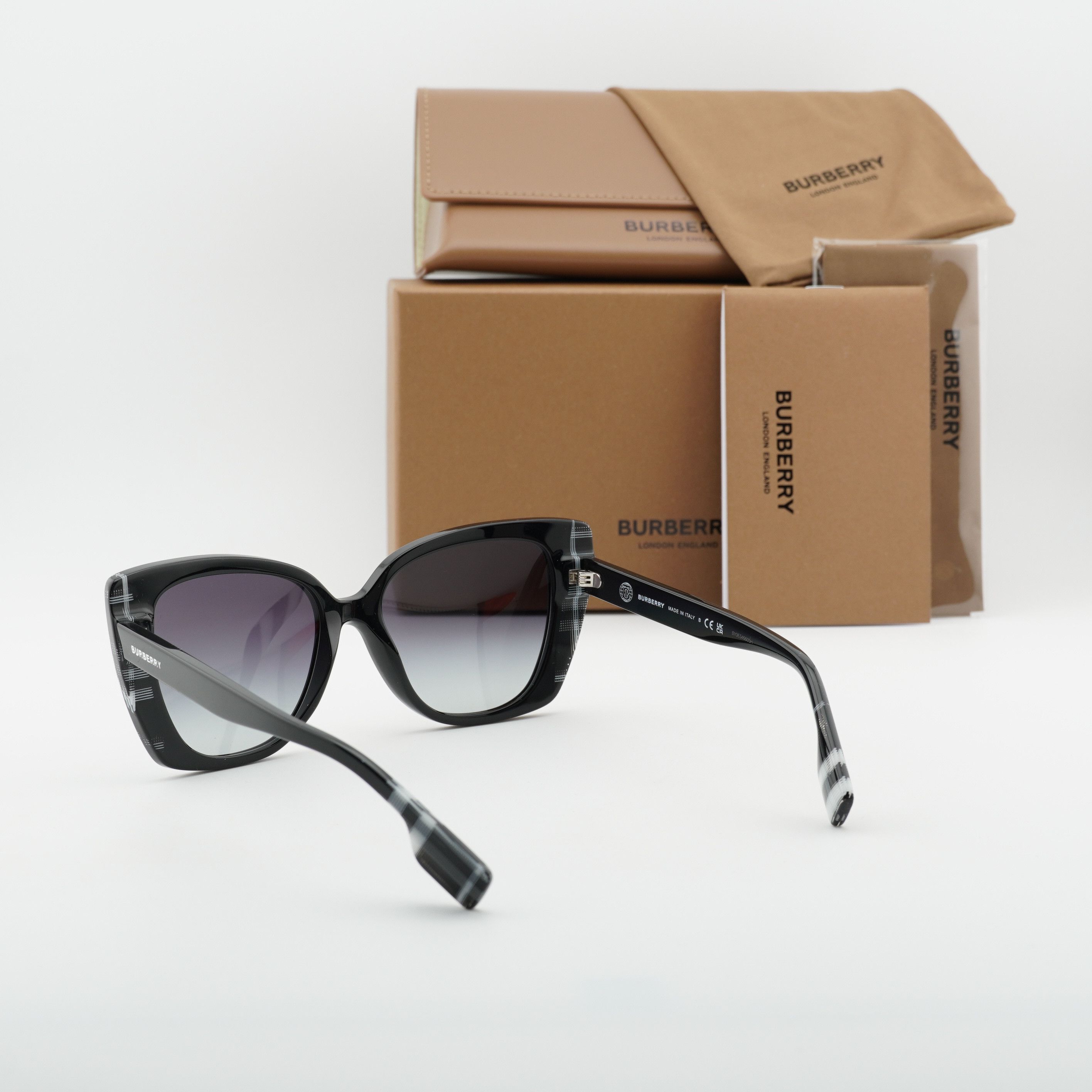 Burberry Burberry BE4393 40518G Sunglasses Black/Check White Cat Eye Size ONE SIZE - 10 Thumbnail