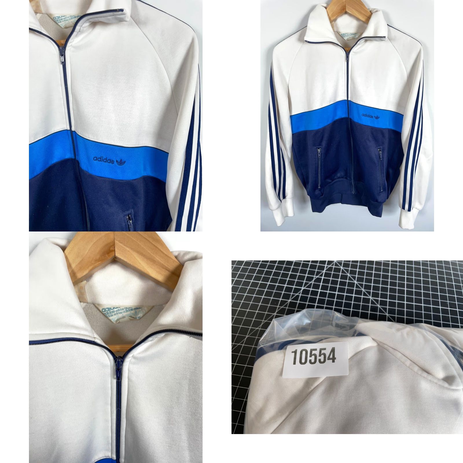Adidas VINTAGE adidas Track Jacket Mens M White Blue Striped 80s 90s Hip Hop Retro Full Zip Pockets Unlined Zip Stand-Up Collar Regular Fit Casual Size US M / EU 48-50 / 2 - 9 Thumbnail