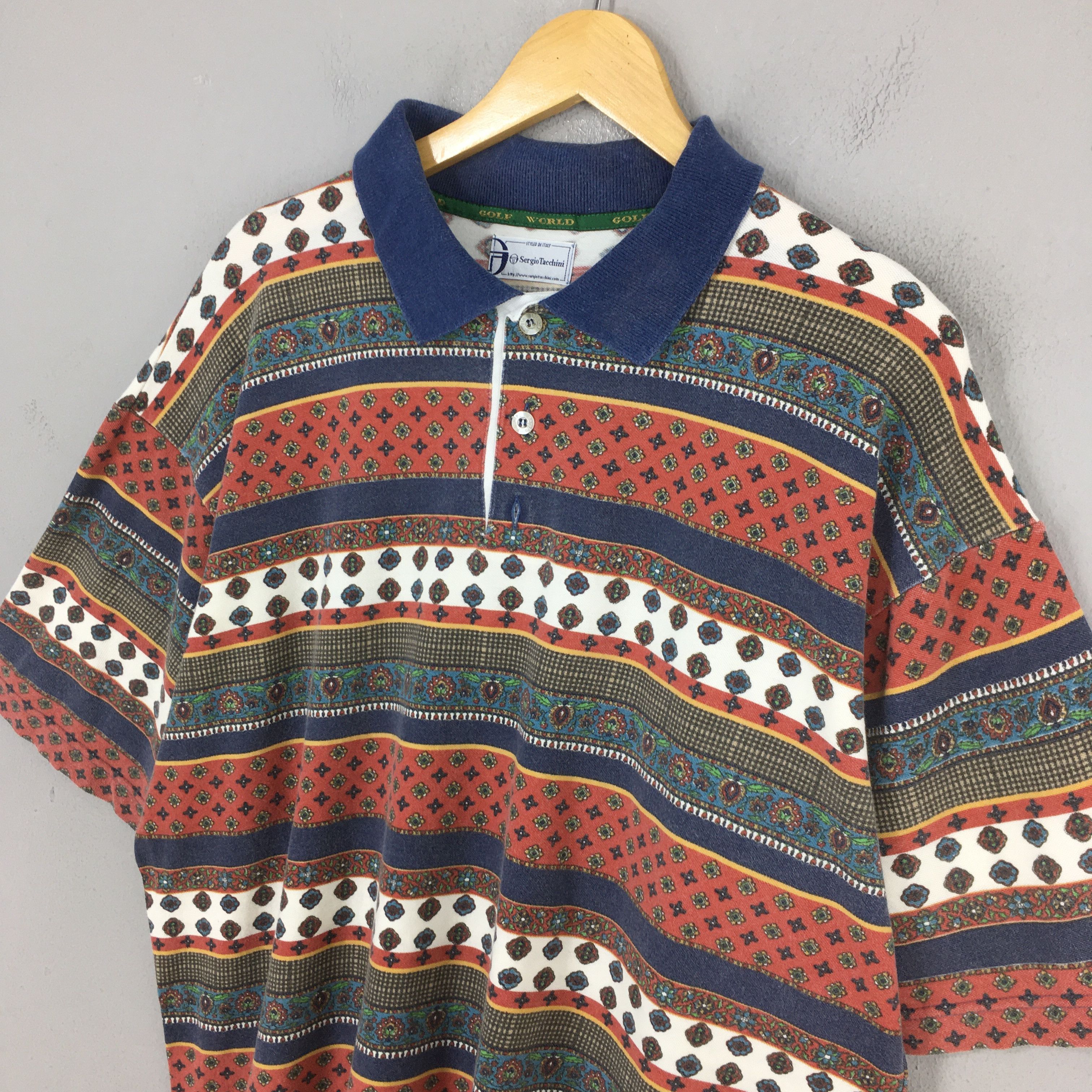 Sergio Tacchini Vintage 90s Sergio Tacchini Paisley Striped Polo Shirt L Size US L / EU 52-54 / 3 - 3 Thumbnail