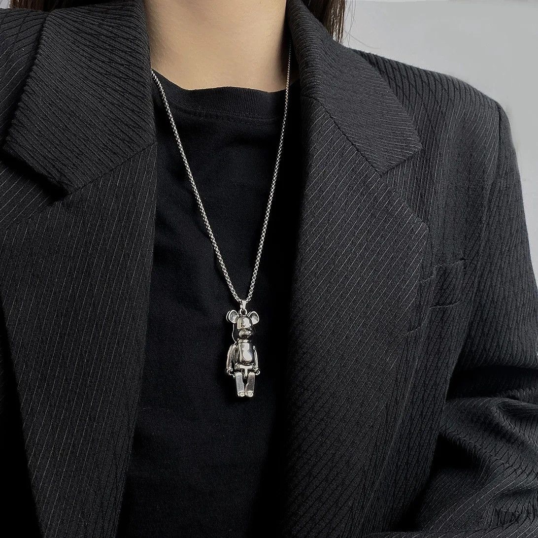 Jewelry Necklace Cartoon Bomgom Bear Violent Doll Pendant in Silver, Women's