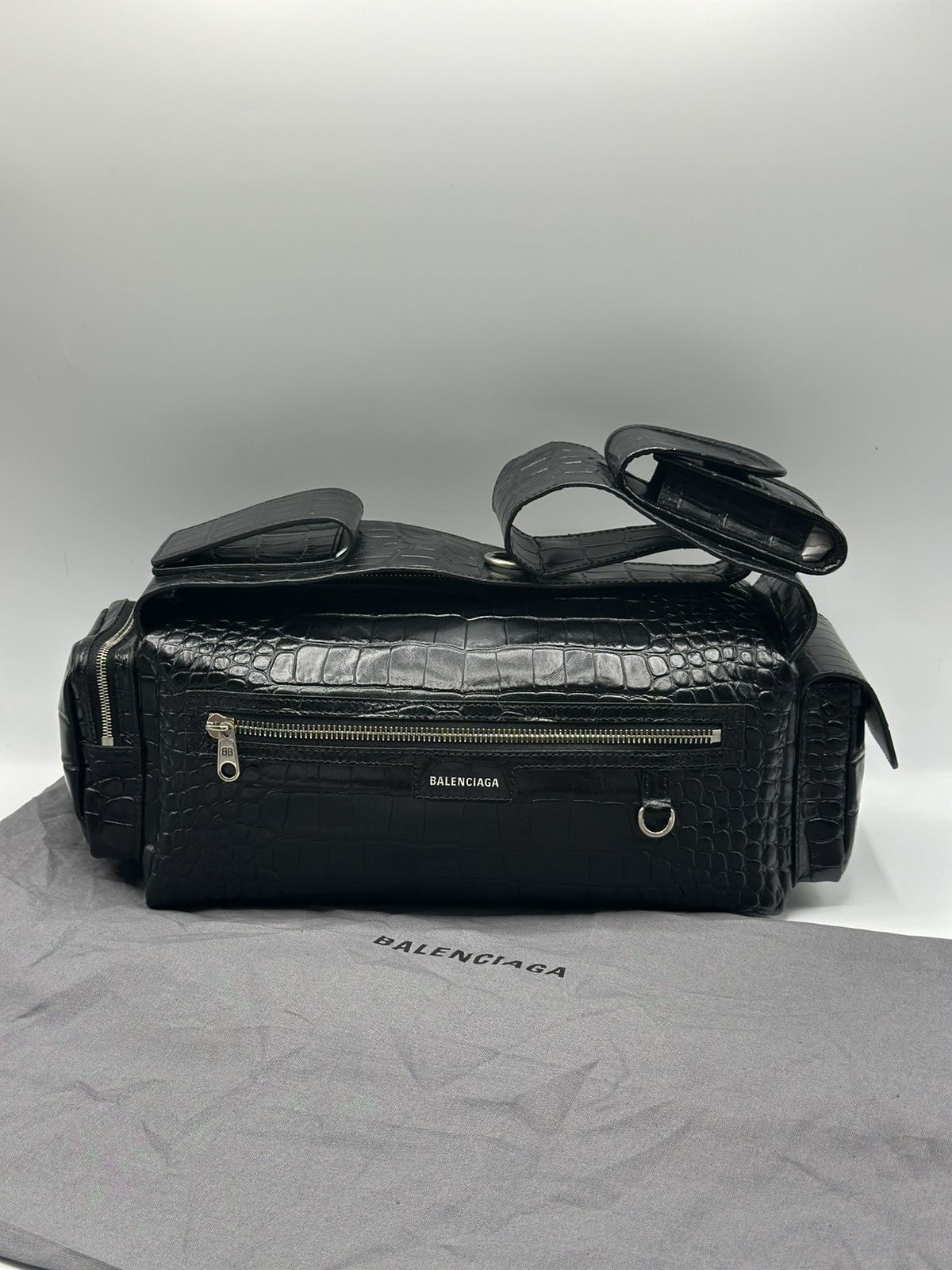 Balenciaga Balenciaga Black Croc Embossed Small Superbusy Sling Bag Size ONE SIZE - 3 Thumbnail