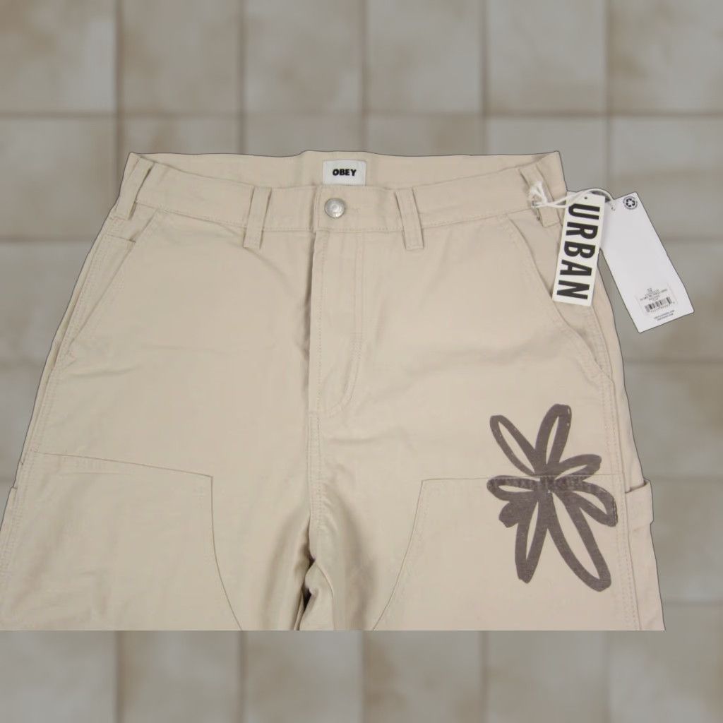 Obey OBEY Pants Women's 32 Beige Twill Carpenter Baggy 90s Style Front Straight Leg Casual Pants Mens? Size 24" / US 00 / IT 34 - 1 Thumbnail