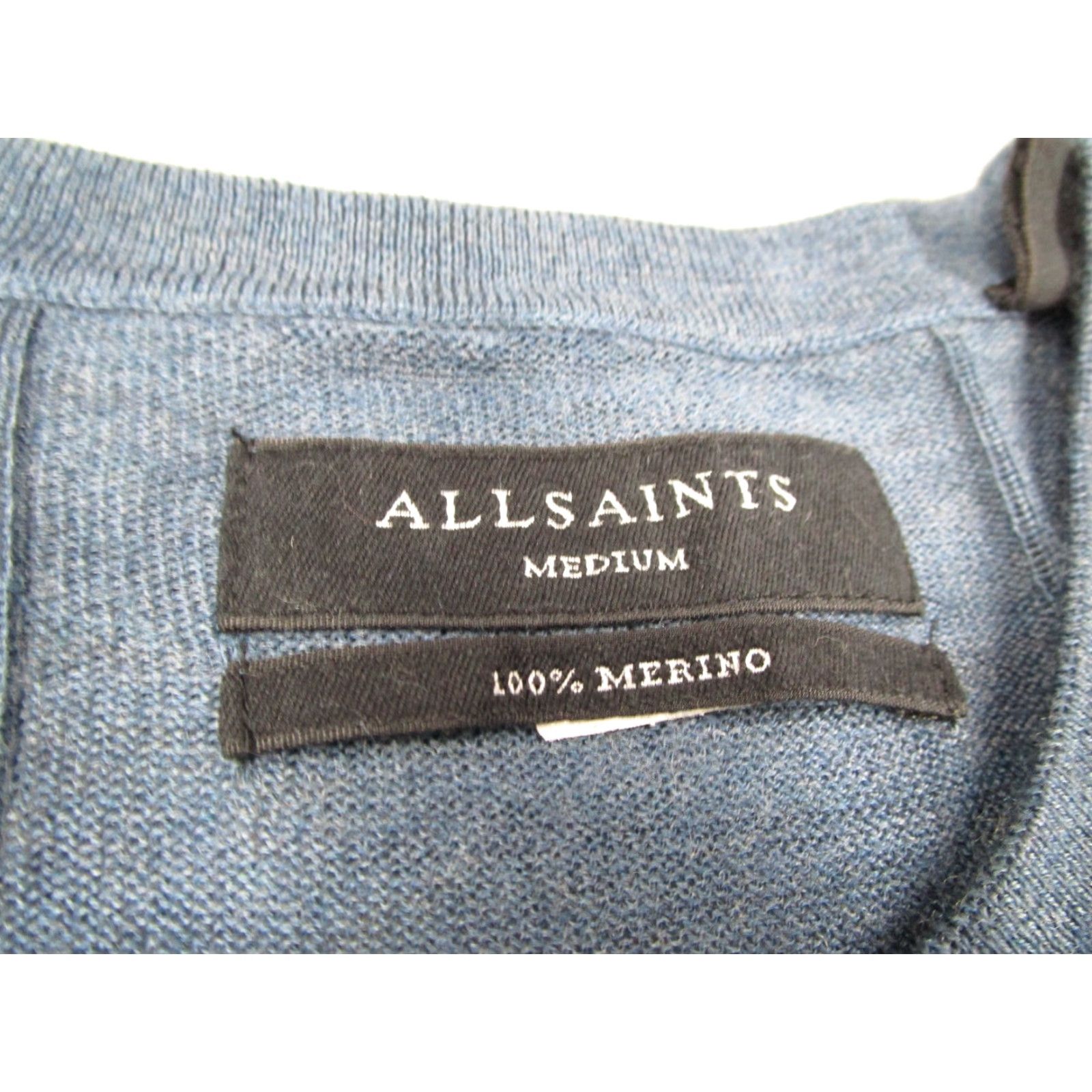 Allsaints AllSaints Sweater Mens Medium Blue Merino Wool Crew Pullover Knit with Ramskull Logo Size US M / EU 48-50 / 2 - 2 Thumbnail