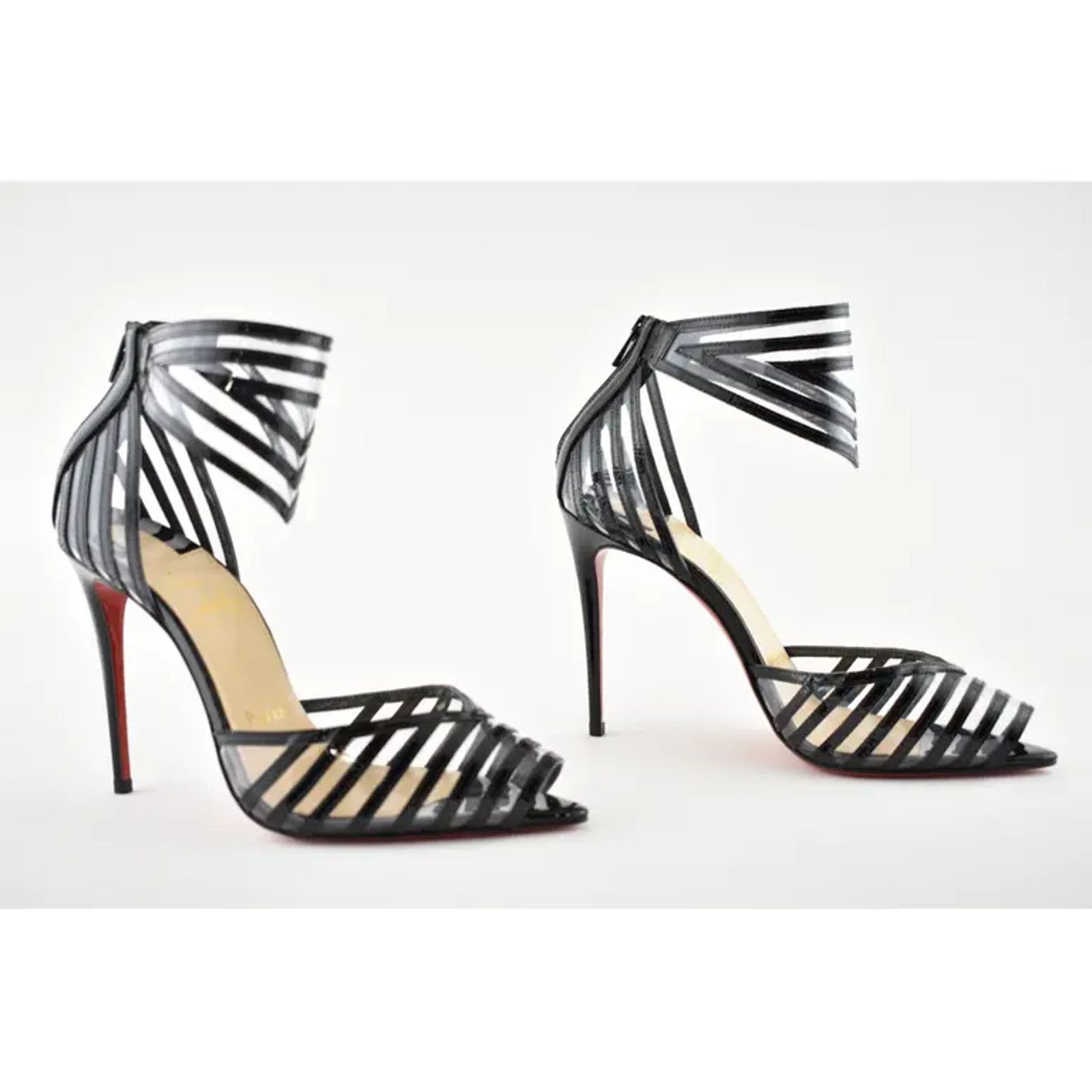 Christian Louboutin Maratena 100 Black PVC Ankle Strap Sandal Heel Pump Shoe 36 Size US 6 / IT 36 - 4 Thumbnail