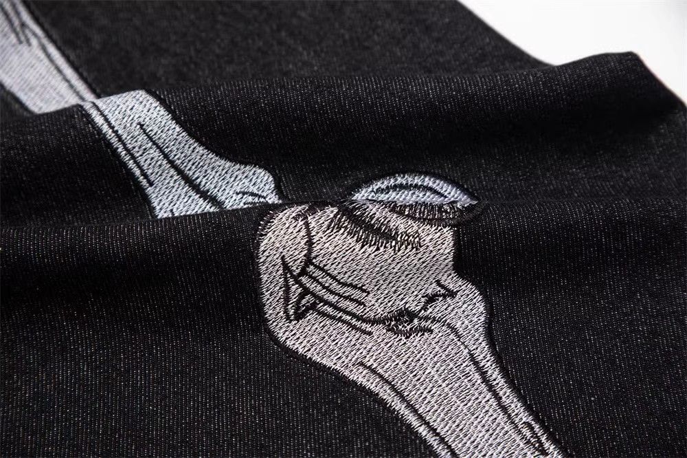 Japanese Brand × Jean Skeleton embroidery loose wide-leg trendy casual jeans Size US 33 - 5 Thumbnail