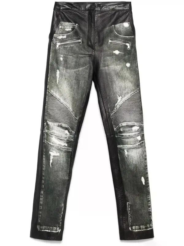 Balmain o1s1wg111225 Denim-Print Leather Trousers in Black Size 28" / US 6 / IT 42 - 1 Thumbnail