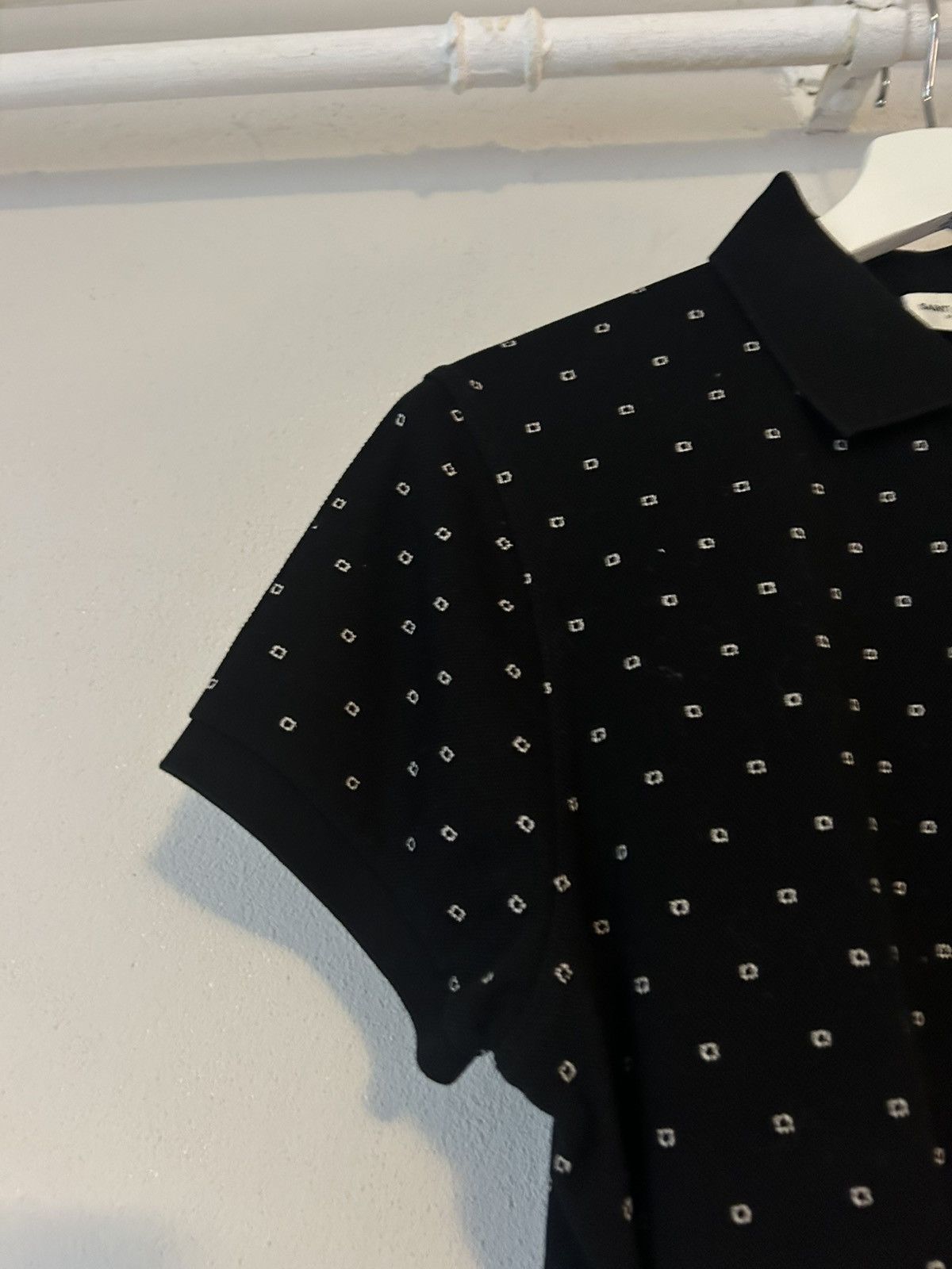 Saint Laurent Paris Saint Laurent Paris Black Micro Geometric Pattern Polo Shirt Size US M / EU 48-50 / 2 - 3 Thumbnail