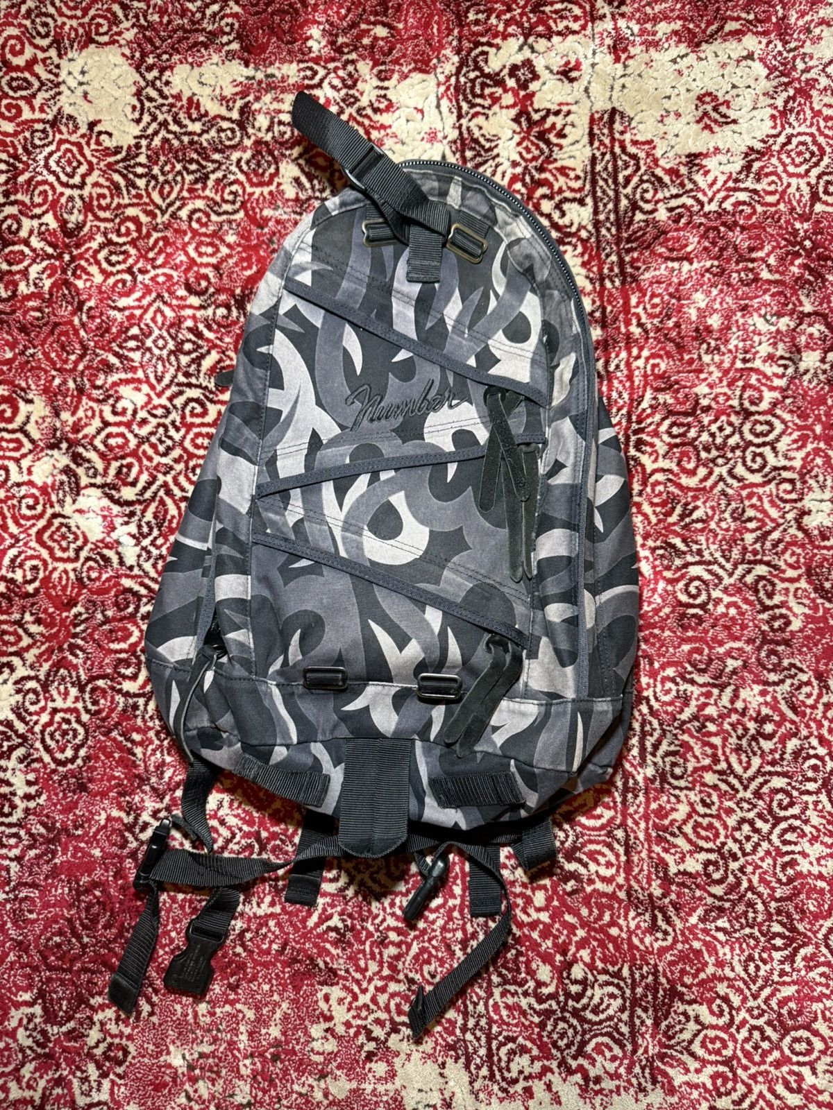 Japanese Brand [SOLD] Number (N)ine Heart Tribal Camo Backpack bag