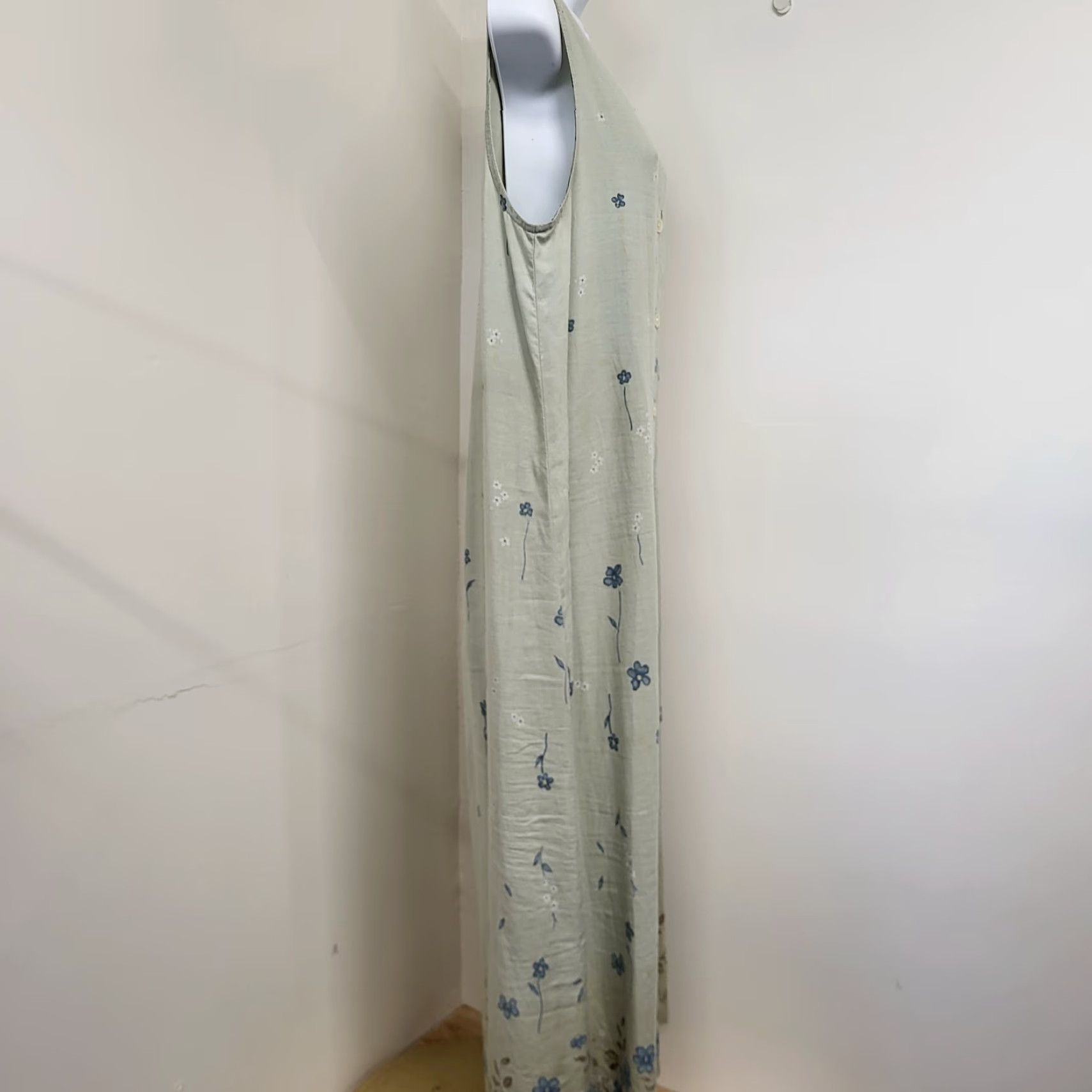 Vintage VINTAGE Lemon Grass Sleeveless Sun Dress Women's Sz Medium Pale Green Floral Linen Blend Size M / US 6-8 / IT 42-44 - 7 Thumbnail
