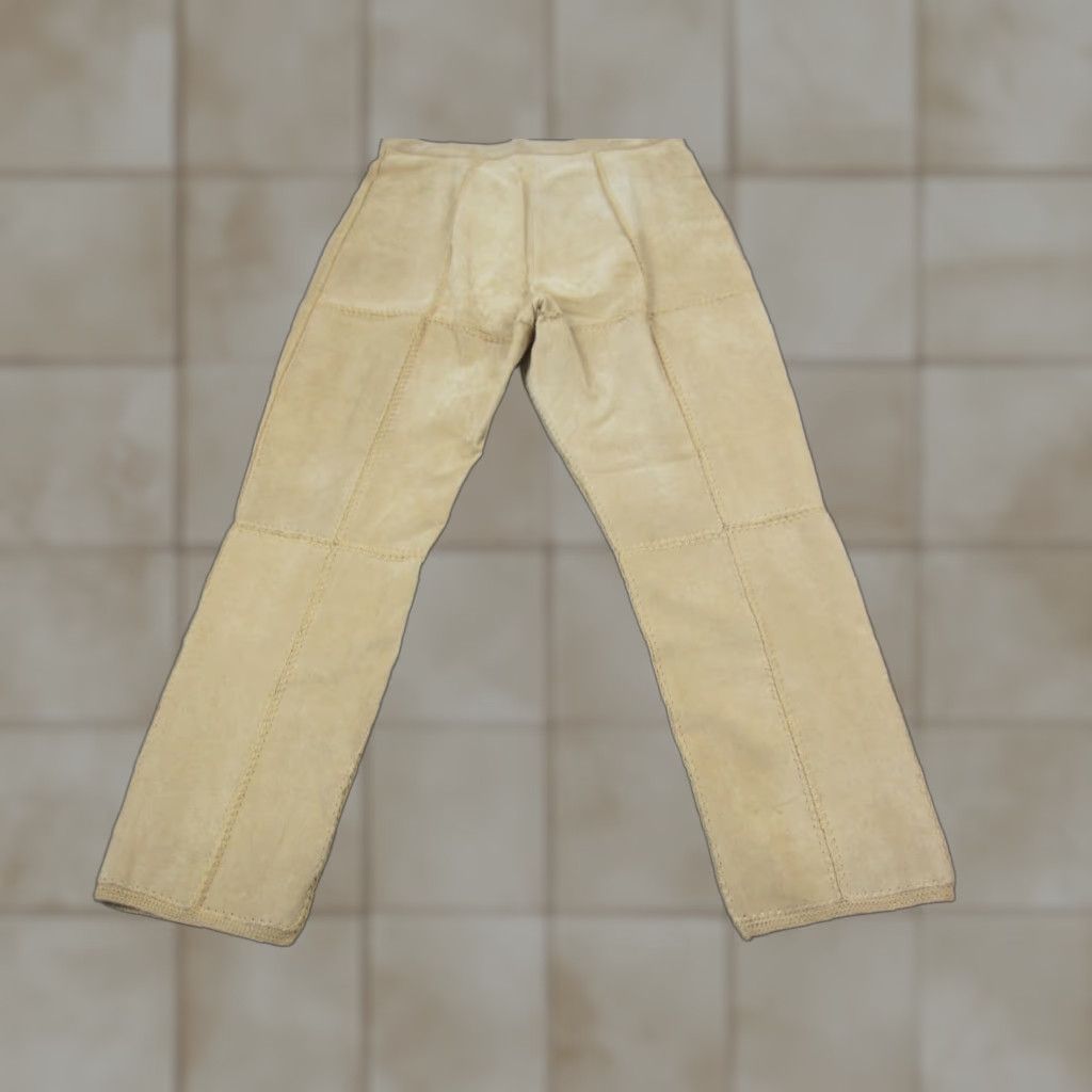 Essentials VINTAGE Suede Essentials Pants Mens L Brown Leather Wool Patchwork 80s 90s Retro Hippie Straight Mens Size US 33 - 1 Thumbnail
