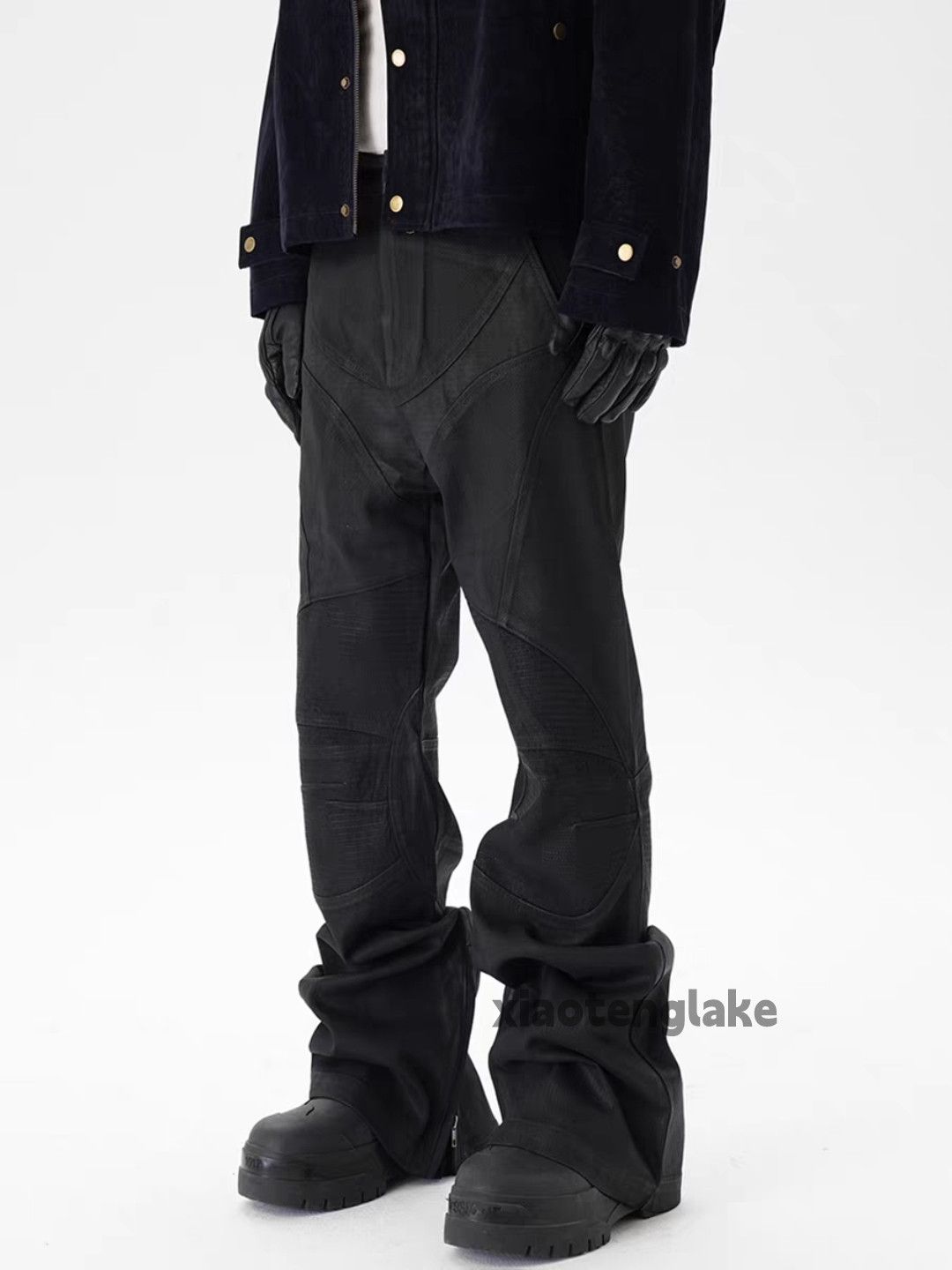 xtl vintage punk grunge wax coated stack hiphop pants