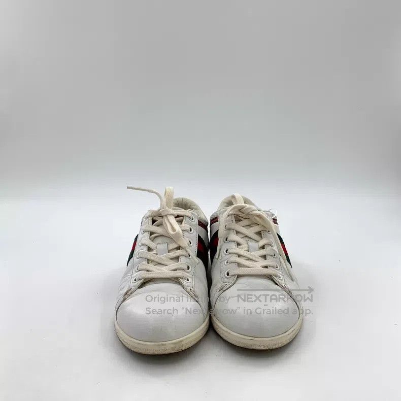 Gucci Gucci White striped webbing lace-up casual flat board shoe Size US 5.5 / IT 35.5 - 3 Thumbnail