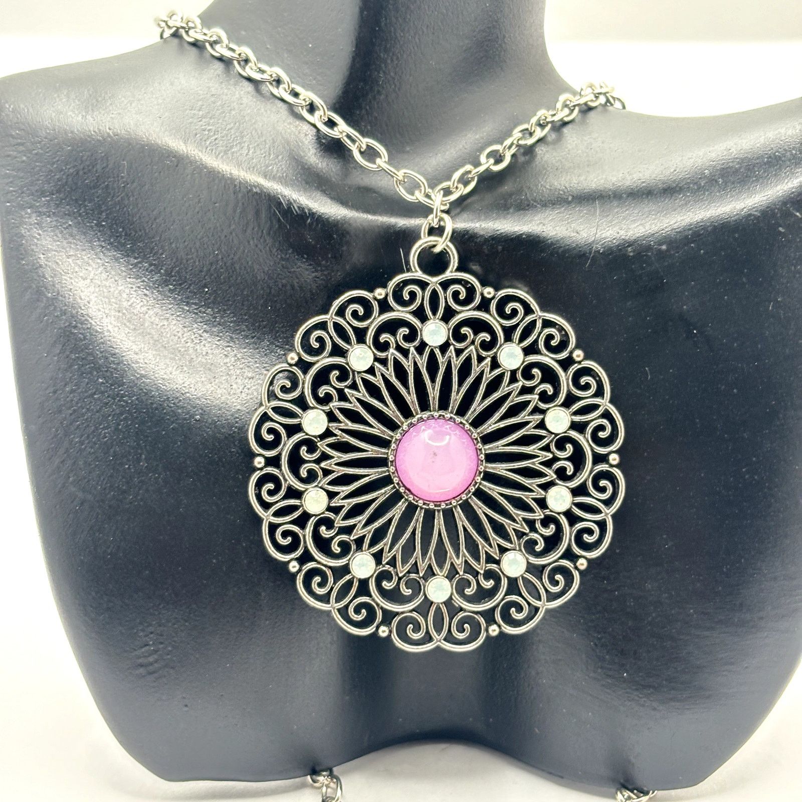 Other Silver & Pink Flower Necklace Size ONE SIZE - 1 Thumbnail