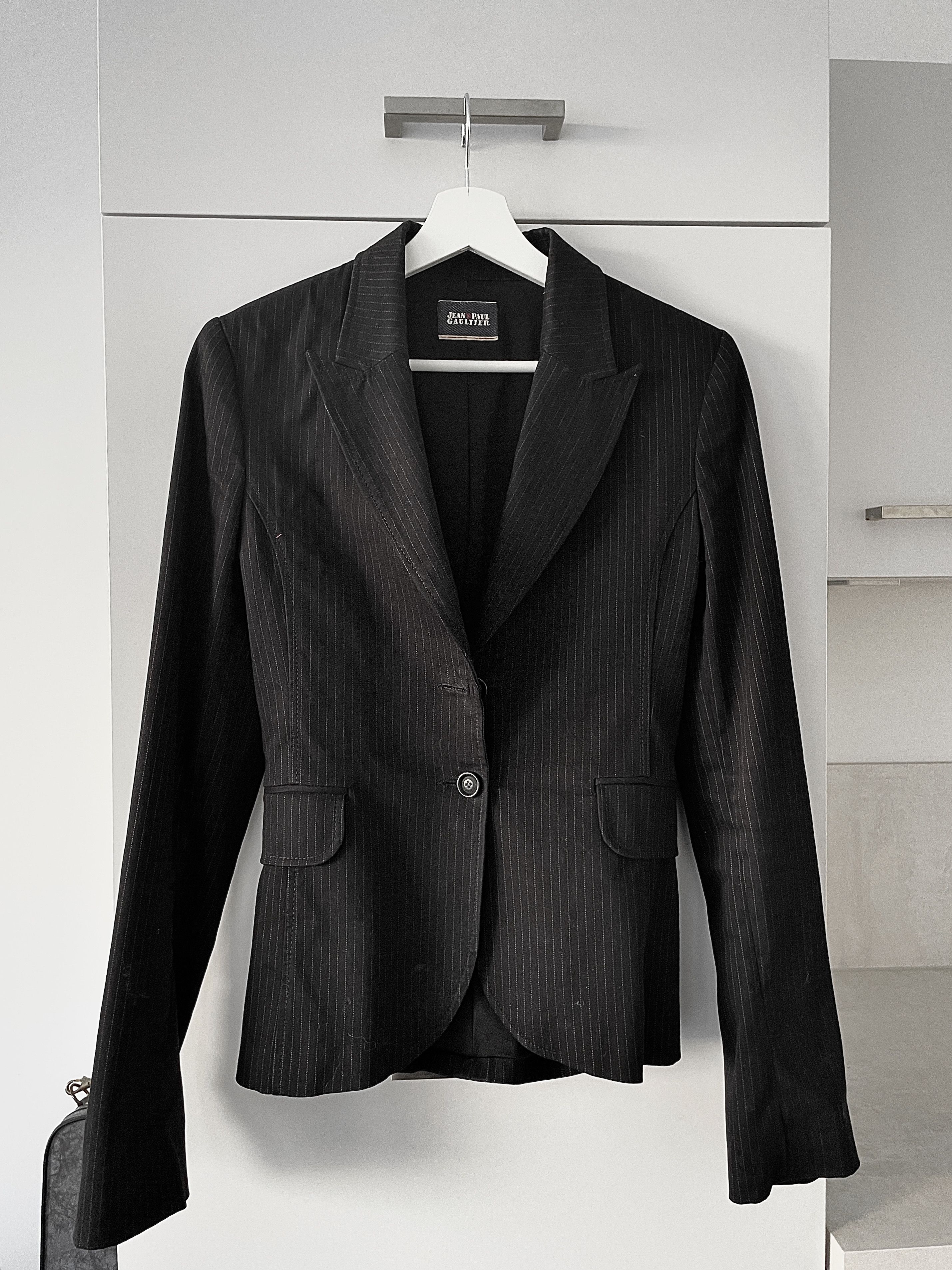 Jean Paul Gaultier Jean Paul Gaultier Black Pinstripe Tailored Blazer - 1990s Size S / US 4 / IT 40 - 2 Thumbnail
