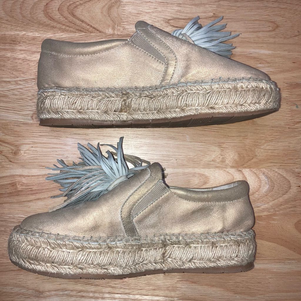 J Brand J Slides Raoul Espadrilles Pompom Accent Metallic Leather Sneaker Women’s Size 6 Size US 6 / IT 36 - 14 Thumbnail
