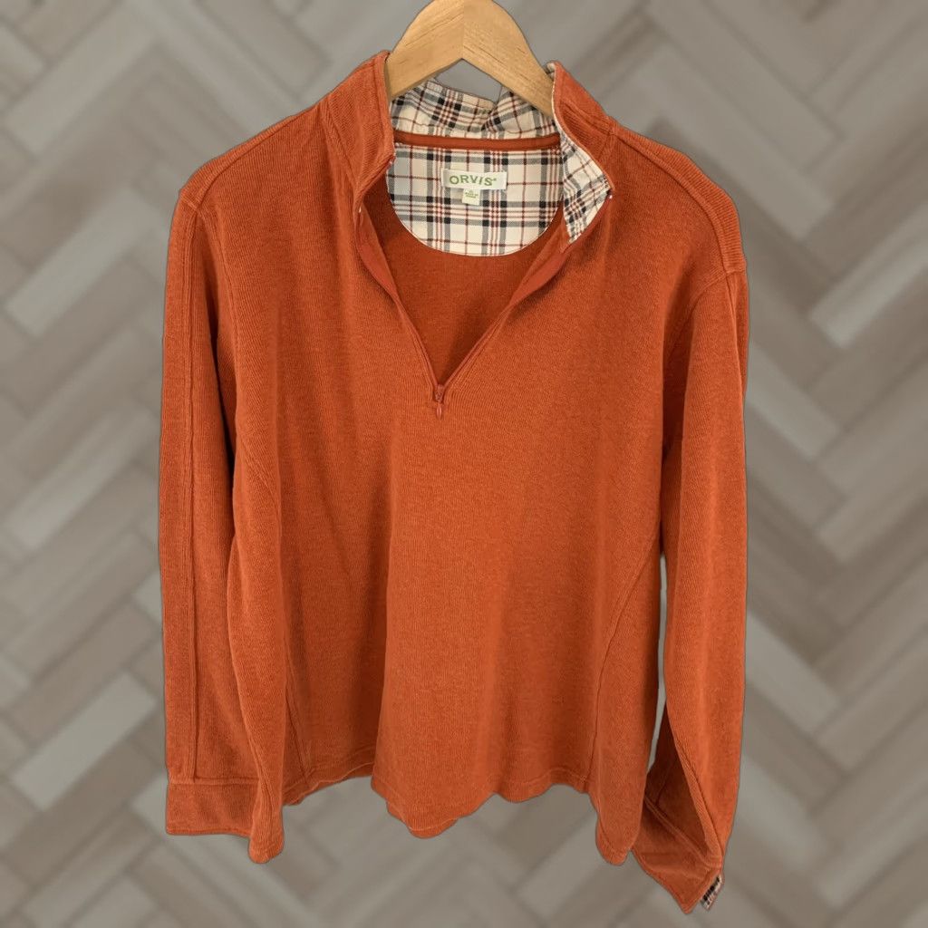 Orvis Orvis Men's 1/4 Zip Ribbed Pullover Cotton Sweater Orange XL Shirt Mens Size US XL / EU 56 / 4 - 1 Thumbnail