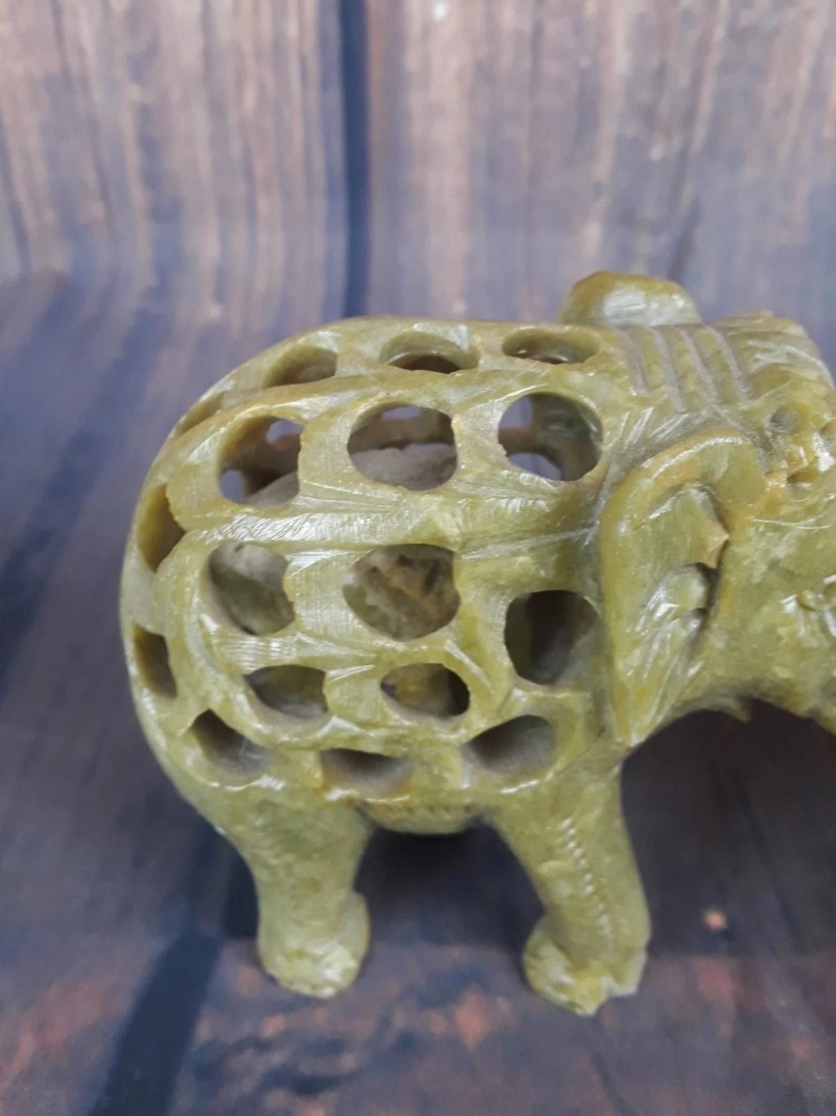 Other 2 Vtg Soapstone "Mother Elephants w Babies" Inside Size ONE SIZE - 3 Thumbnail