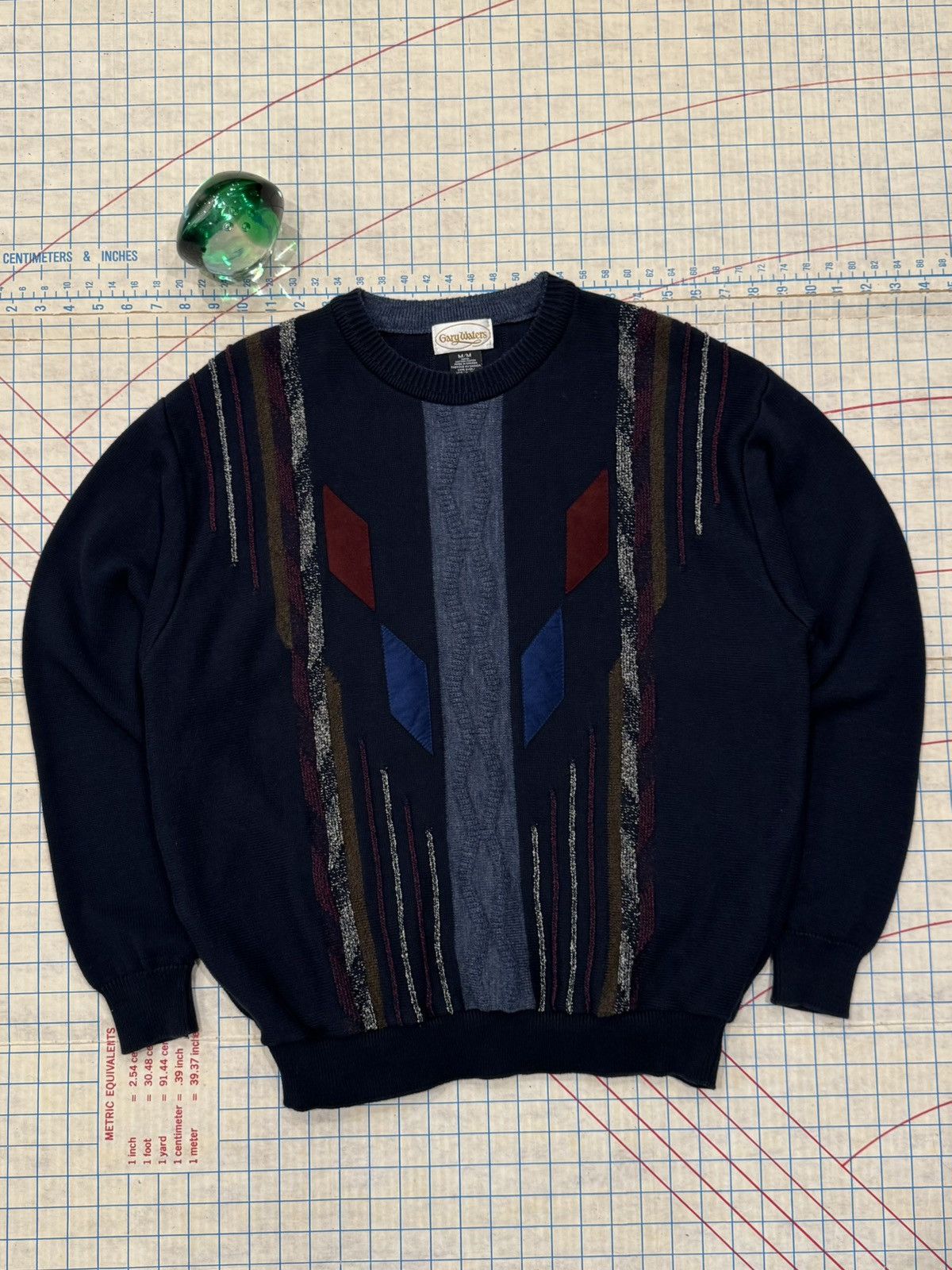 Vintage Vintage Gary Waters Patterned Knit Sweater Navy Mens SizeMed Size US M / EU 48-50 / 2 - 1 Thumbnail
