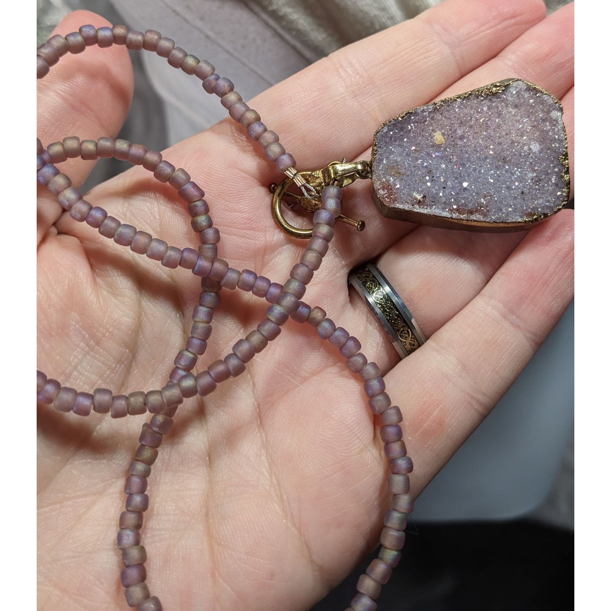 Other Whimsical Fairycore Purple Druzy And Frosted Glass Beaded Ne Size ONE SIZE - 6 Thumbnail
