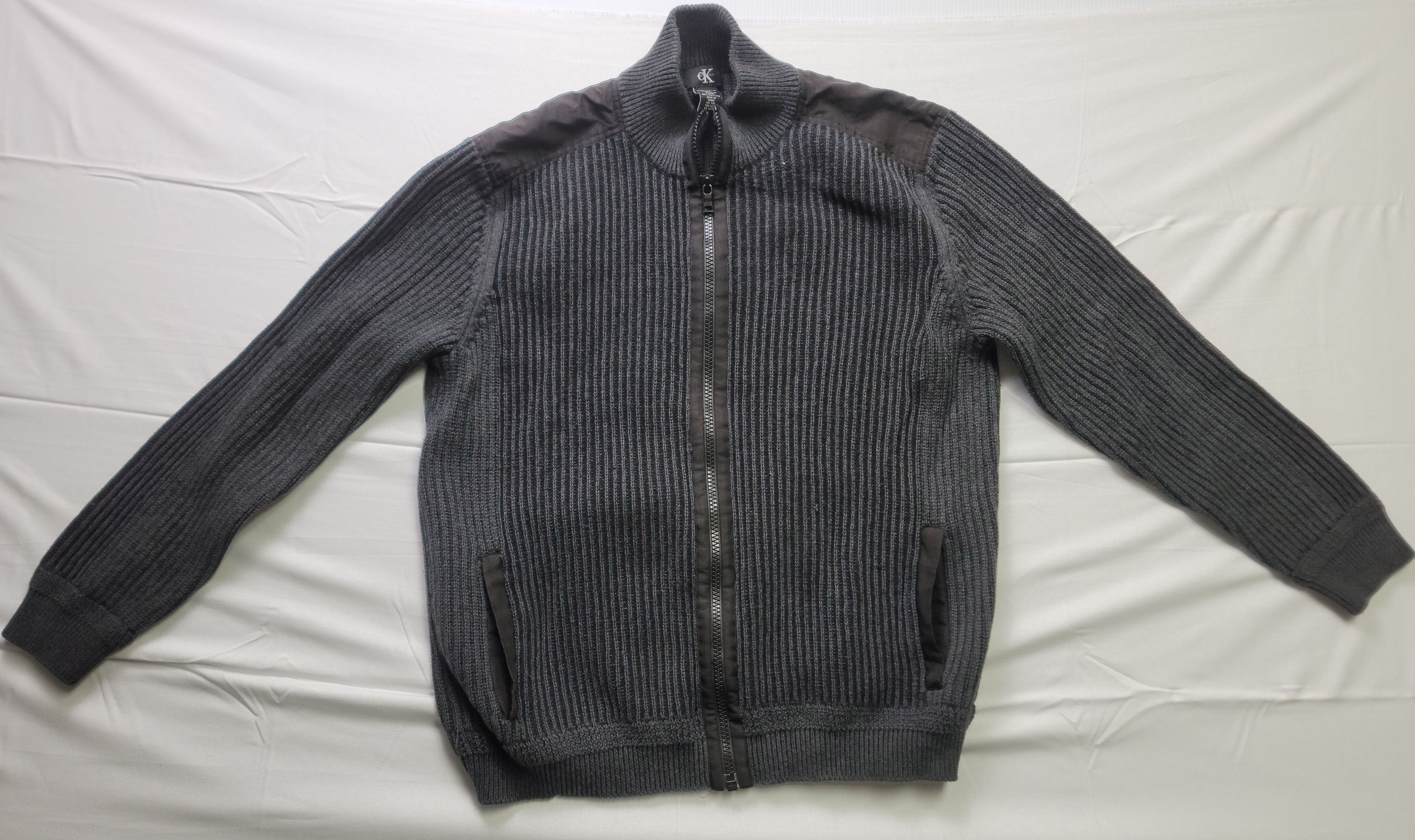 Calvin Klein Knit Zipper Cardigan Jacket Ribbed Grey & Black Size US XXL / EU 58 / 5 - 1 Thumbnail