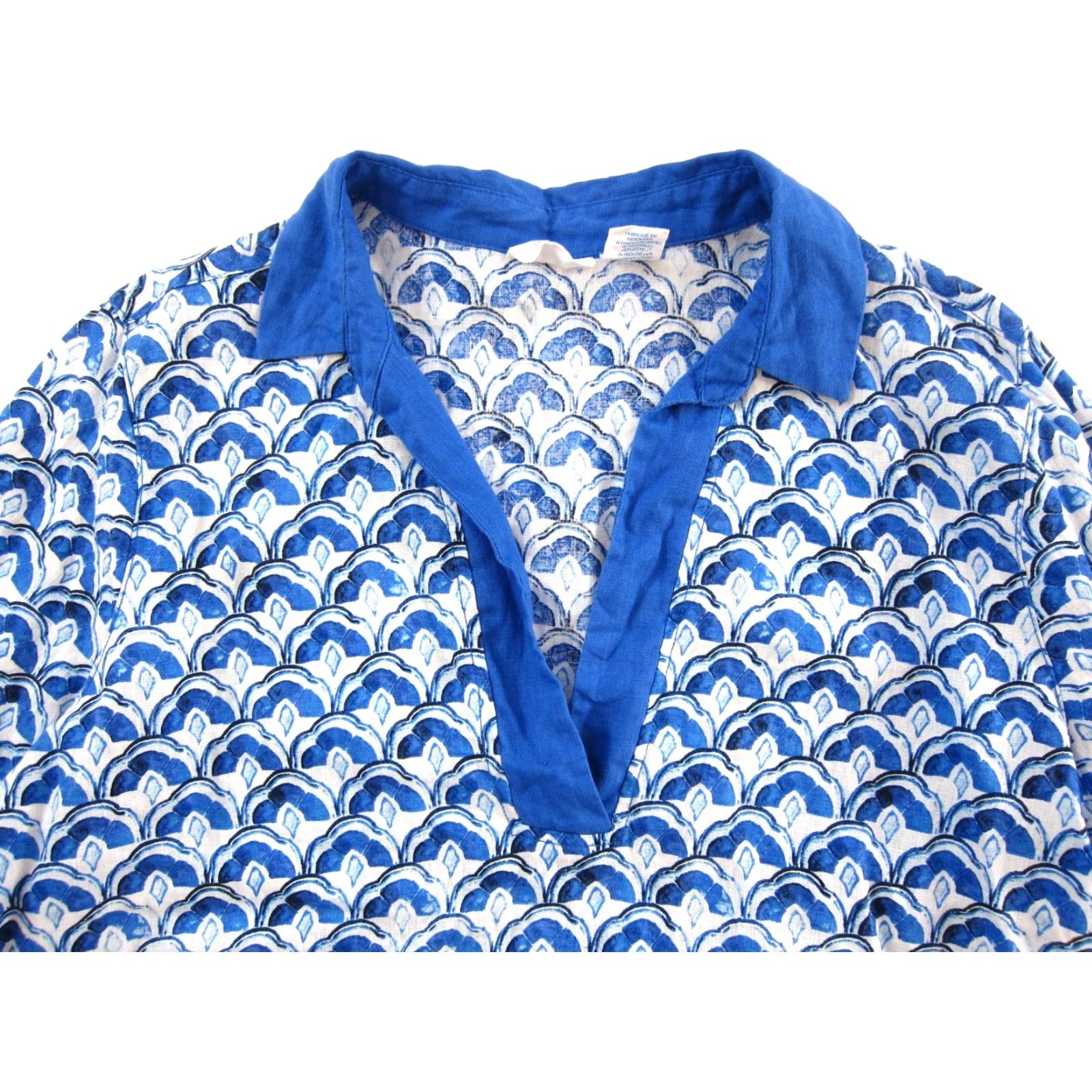 Vintage Sidrid Olsen 100% Linen Blue White Fan Motif Collared 3/4 Sleeve Blouse XL Size XL / US 12-14 / IT 48-50 - 4 Thumbnail