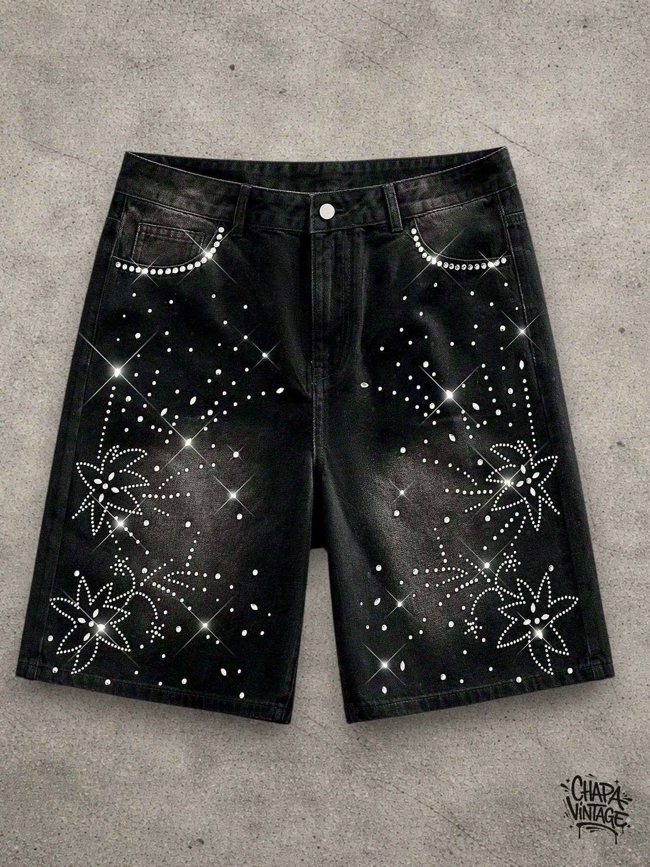 Vintage Dark gray rhinestone shorts Size US 34 / EU 50 - 1 Thumbnail