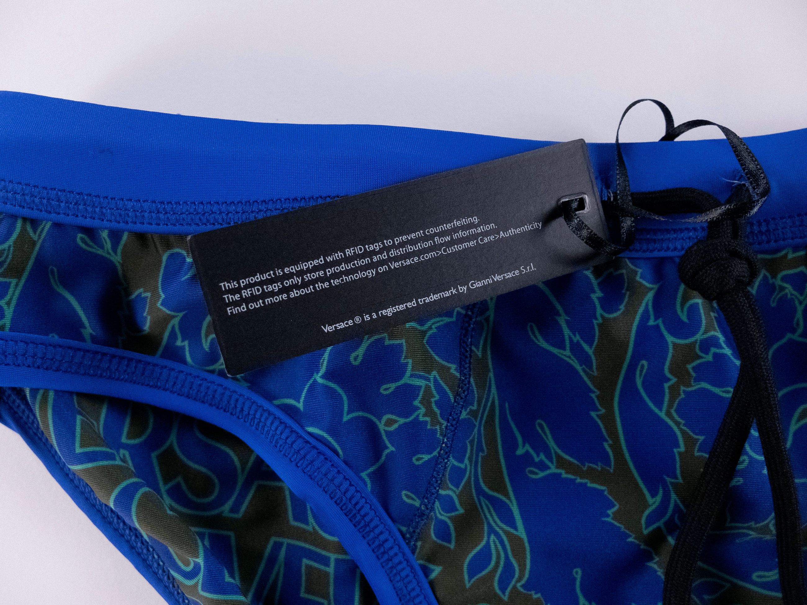 Versace VERSACE blue floral & logo print swim briefs 4 Medium trunks Size US 32 / EU 48 - 2 Thumbnail