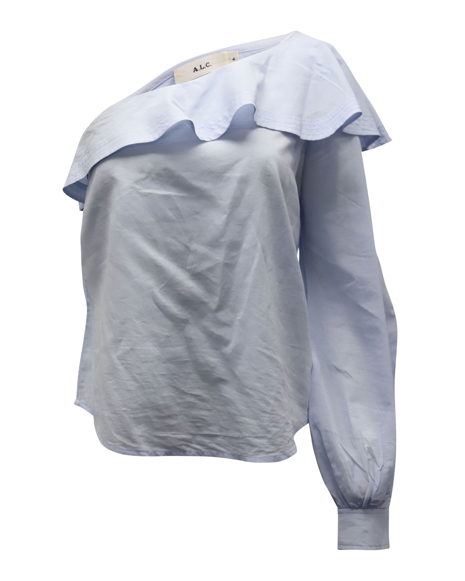 A.L.C. A.L.C. Brielle Ruffled One-shoulder Top in Light Blue Cotton Size S / US 4 / IT 40 - 1 Thumbnail