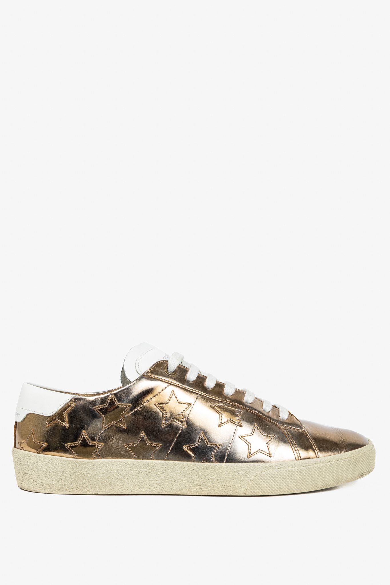 Saint Laurent Paris Saint Laurent SL/06 Gold Patent Star Low-Top Sneakers Size US 7 / EU 40 - 1 Thumbnail